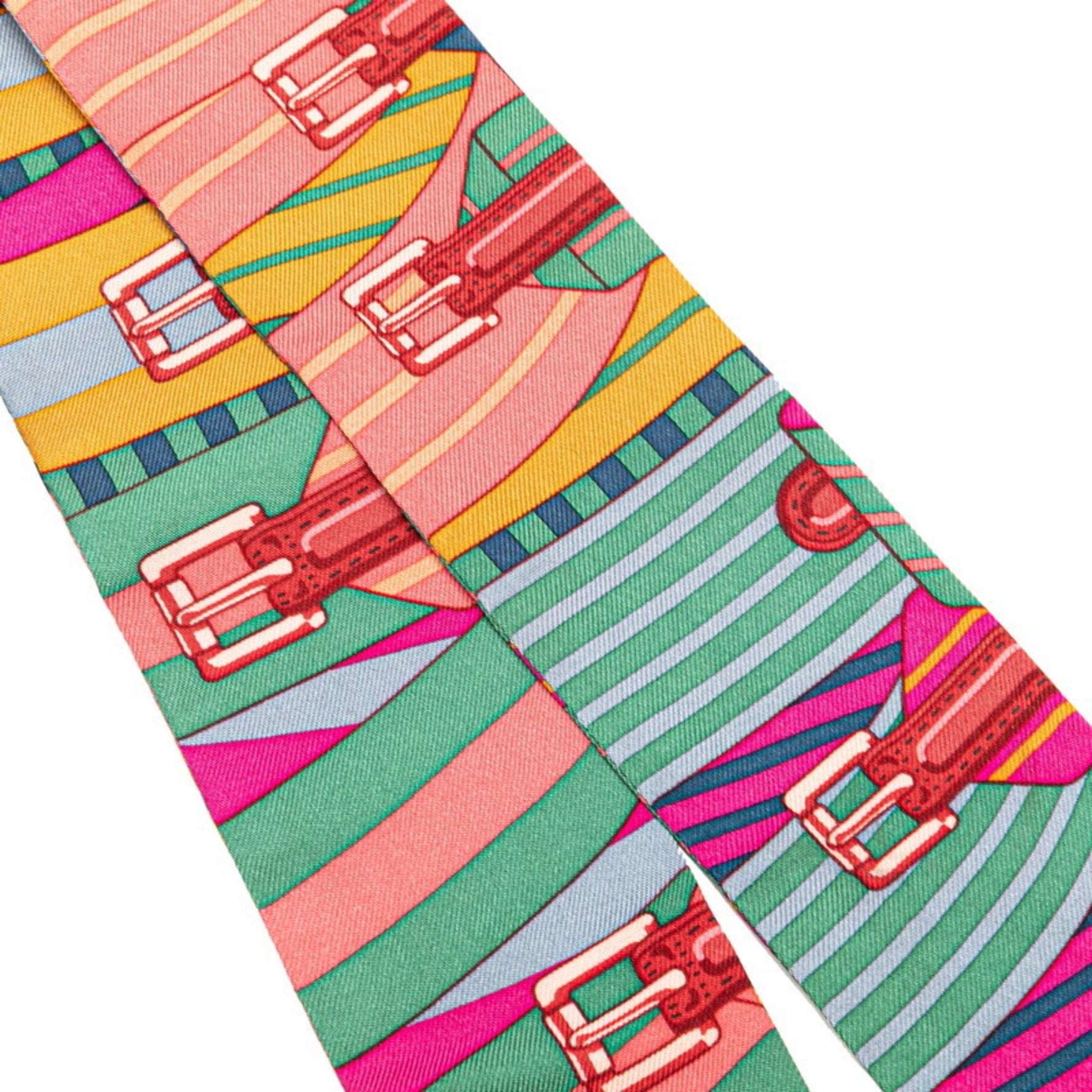 Hermès Twilly SANGLES Scarf, Blue, Pink, Multicolor, Silk, HERMES