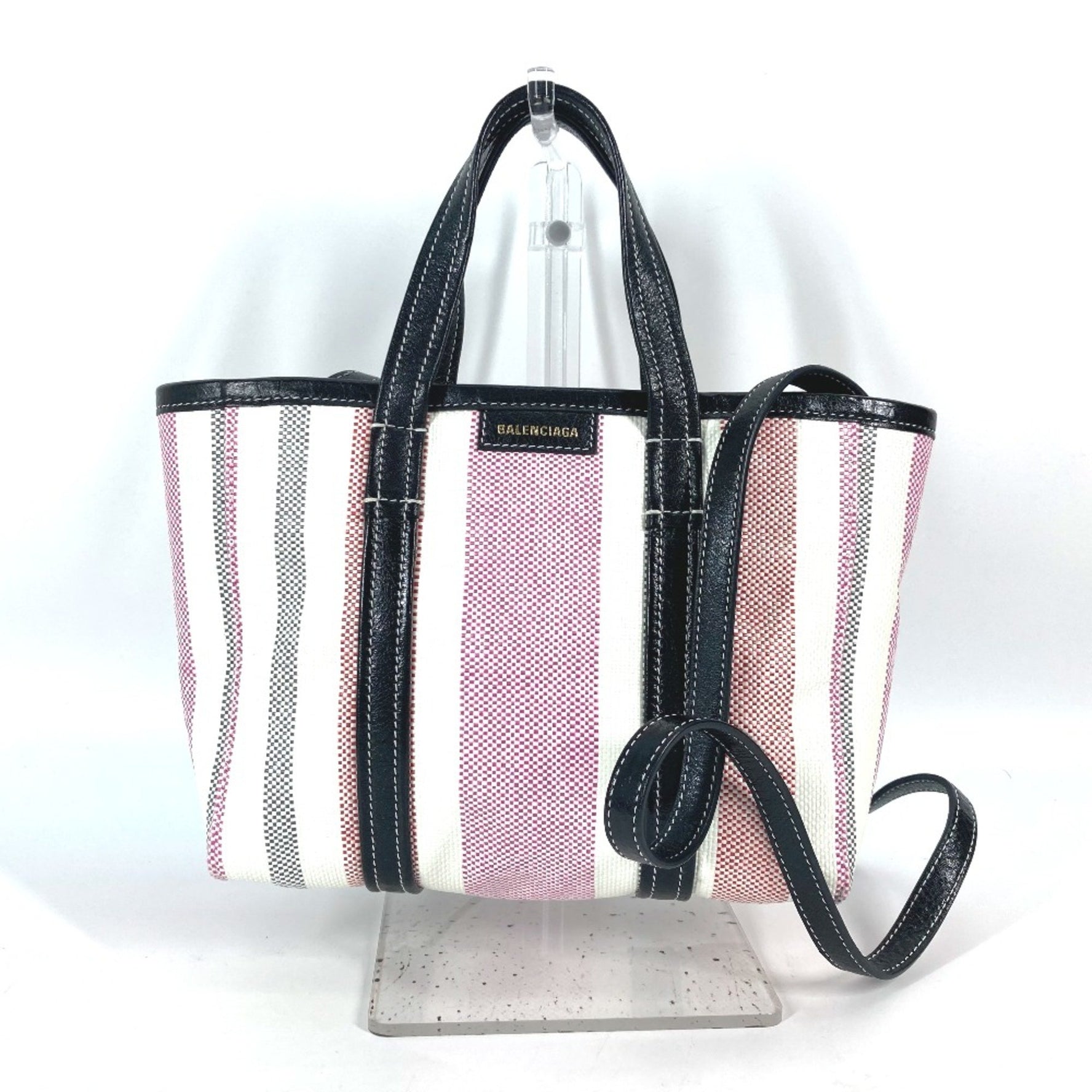 Balenciaga stripe Shoulder Bag Crossbody Tote Bag Hand Bag Black x White