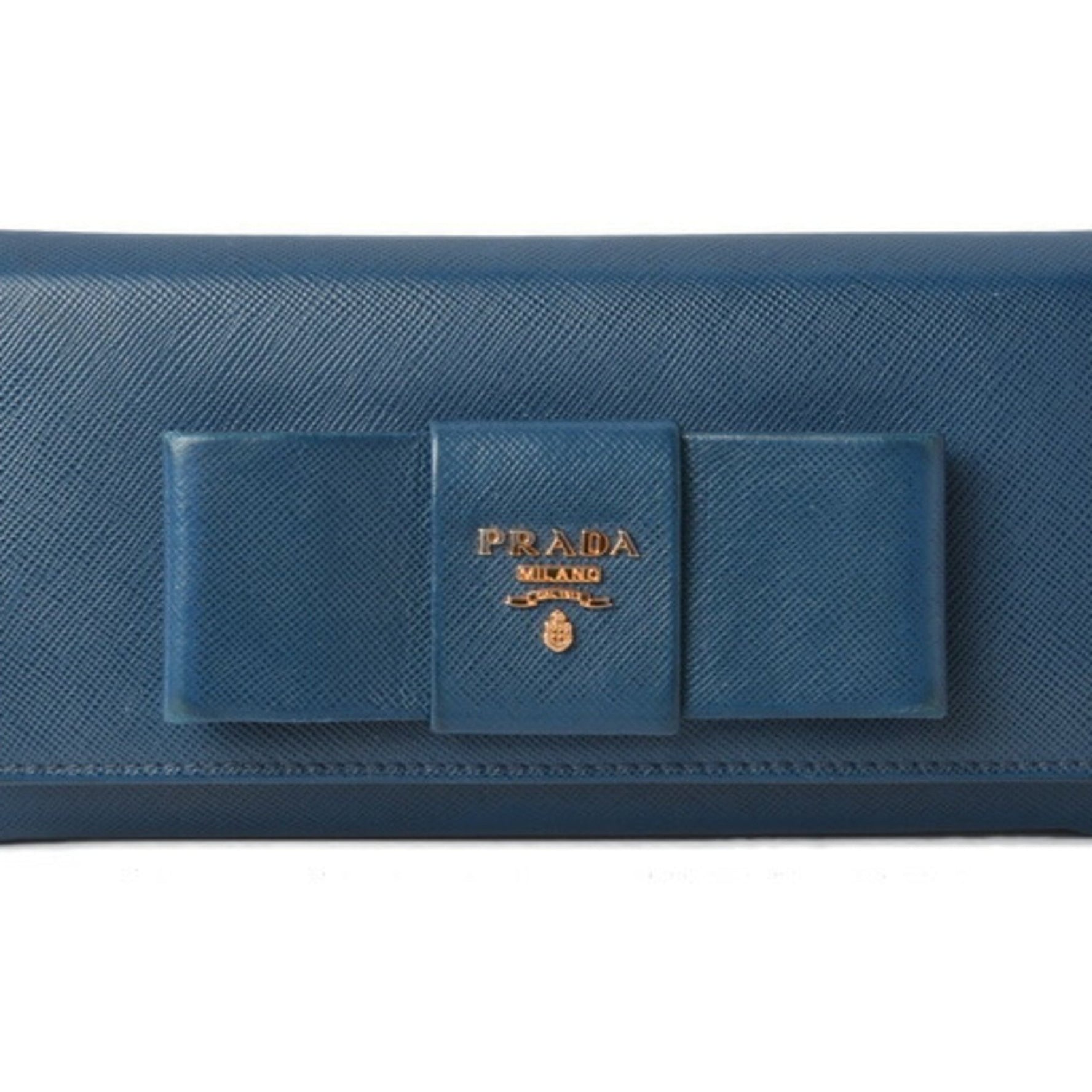 PRADA Wallet Long Pass 1MH132 BLUETTE Blue SAFFIANO METAL Embossed Leather