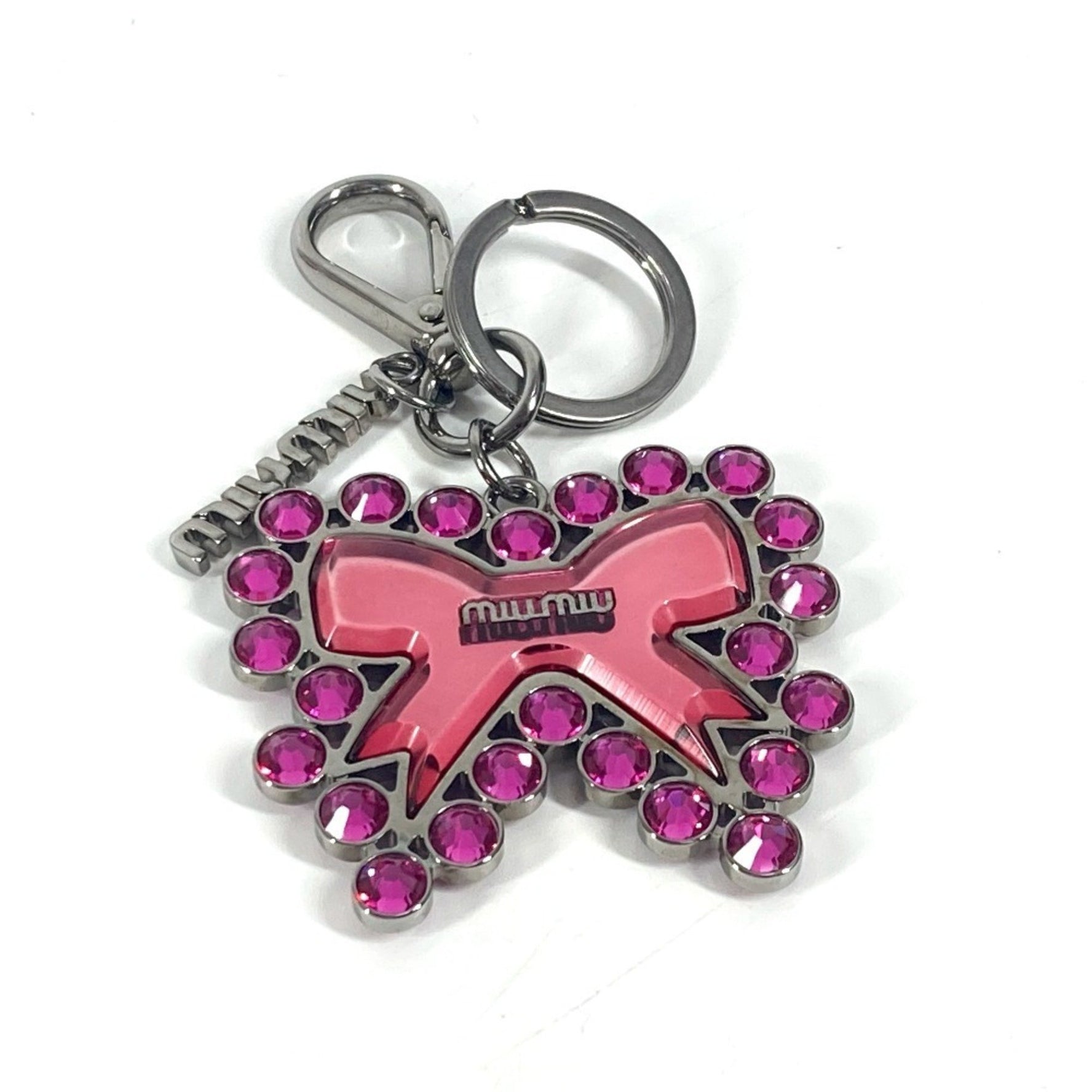 Miu Miu miu Miu Ribbon Rhinestone Bag Charm Keychain Metal