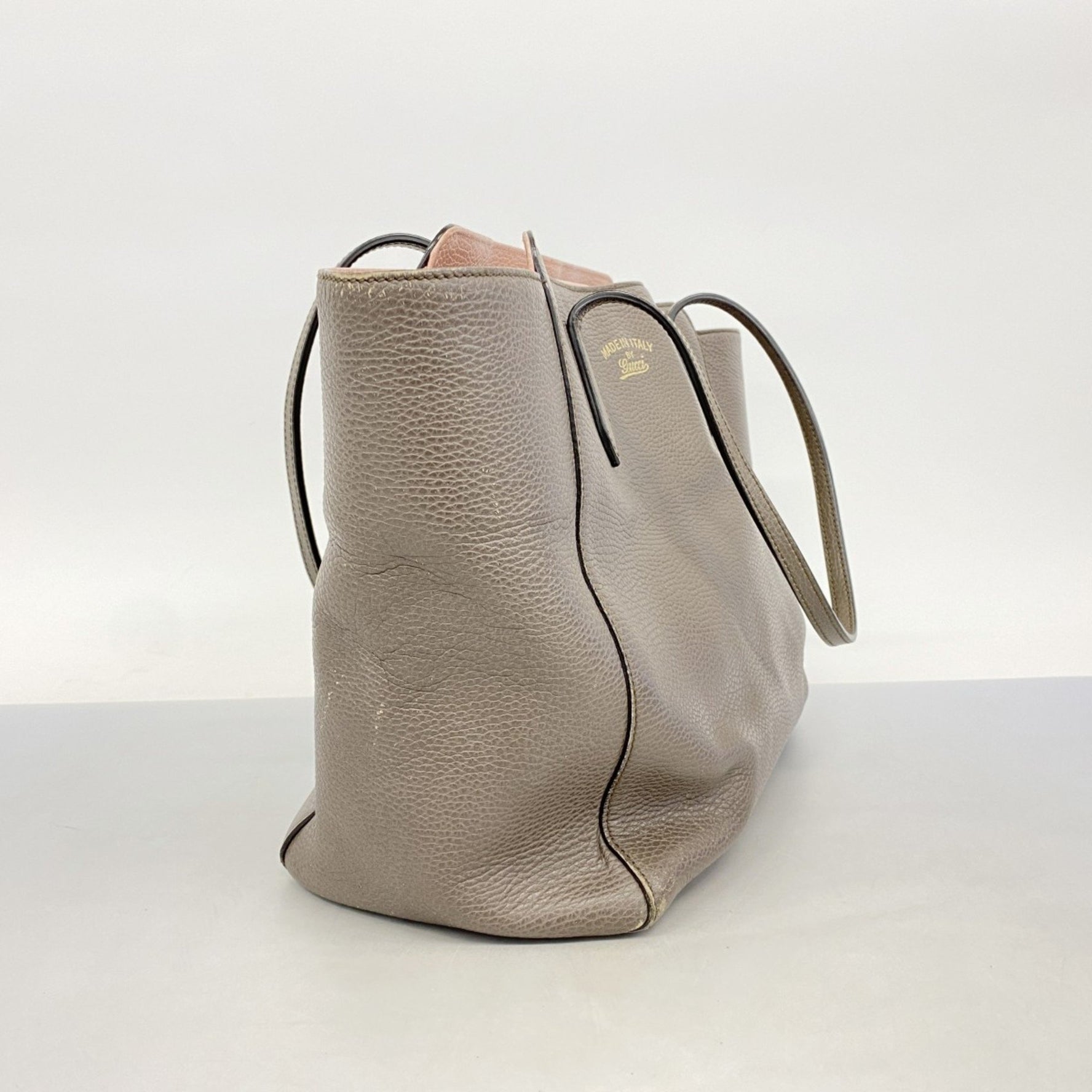 Gucci Swing Tote Bag Leather Brown Pink Champagne