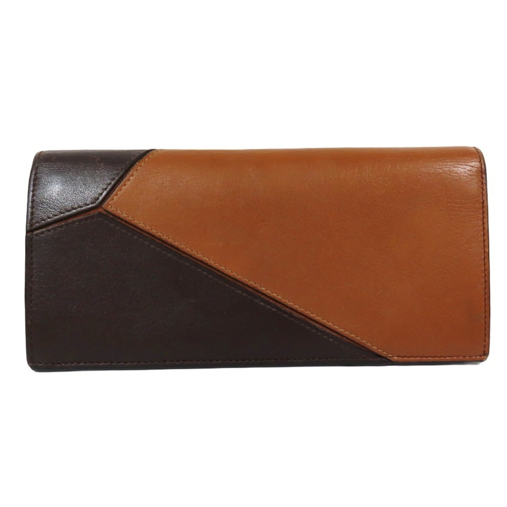 LOEWE Puzzle Horizontal Long Wallet, Anagram Engraved, Bi-fold, Leather, Brown, Green