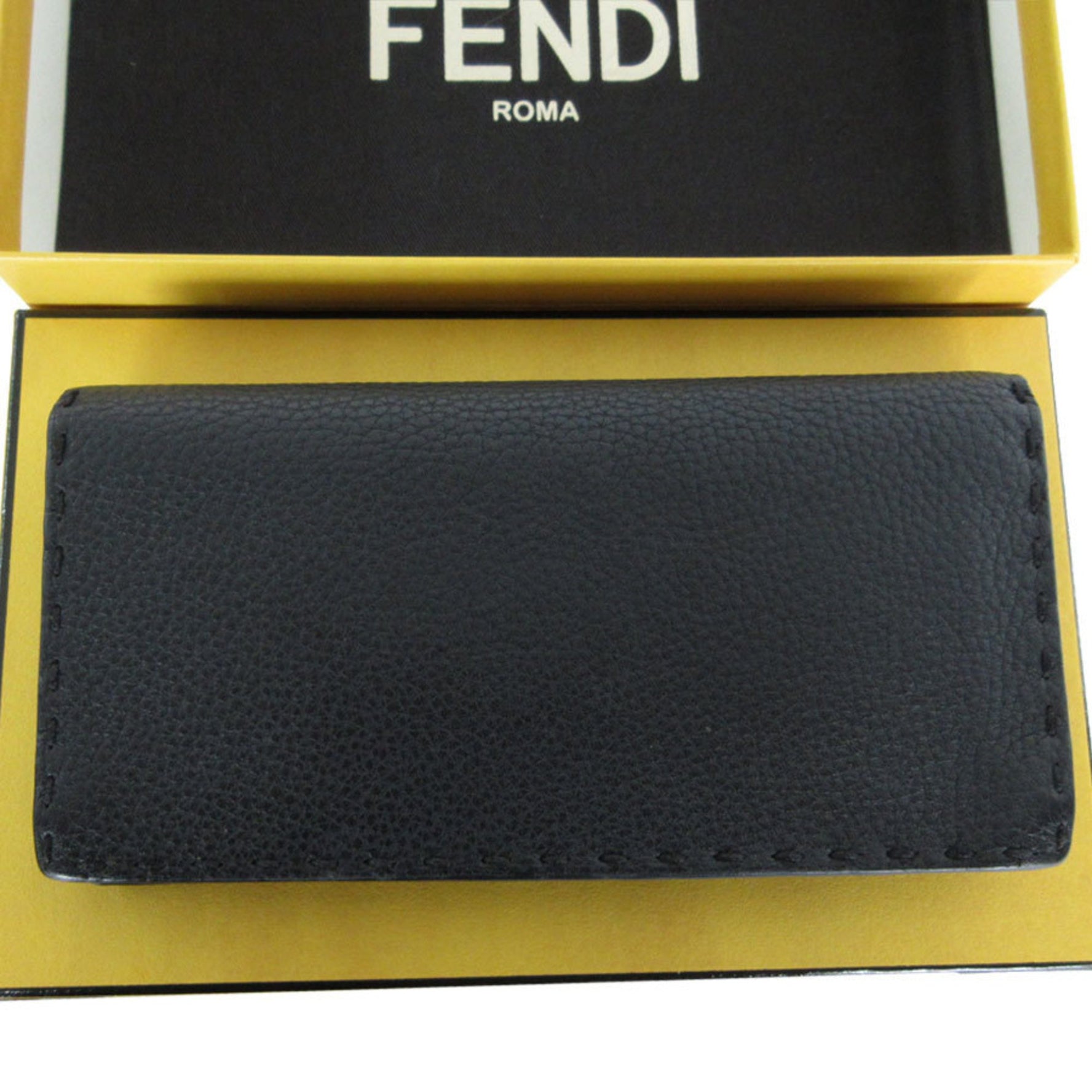 FENDI Bi-fold Long Wallet Selleria Leather Silver