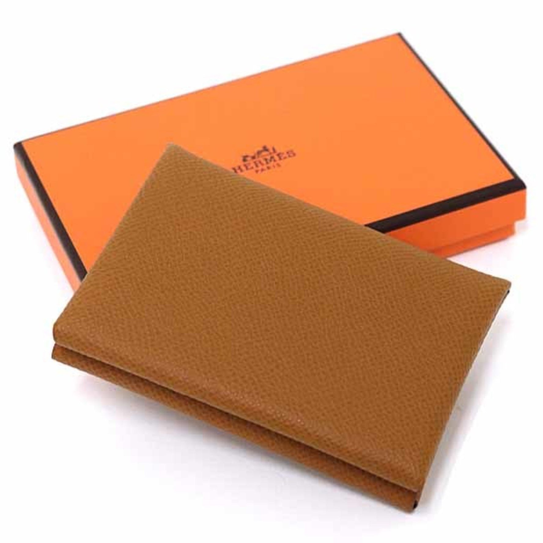 Hermes Card Case "Calvi" Duo Compact Coin Epsom Leather Gold Unused