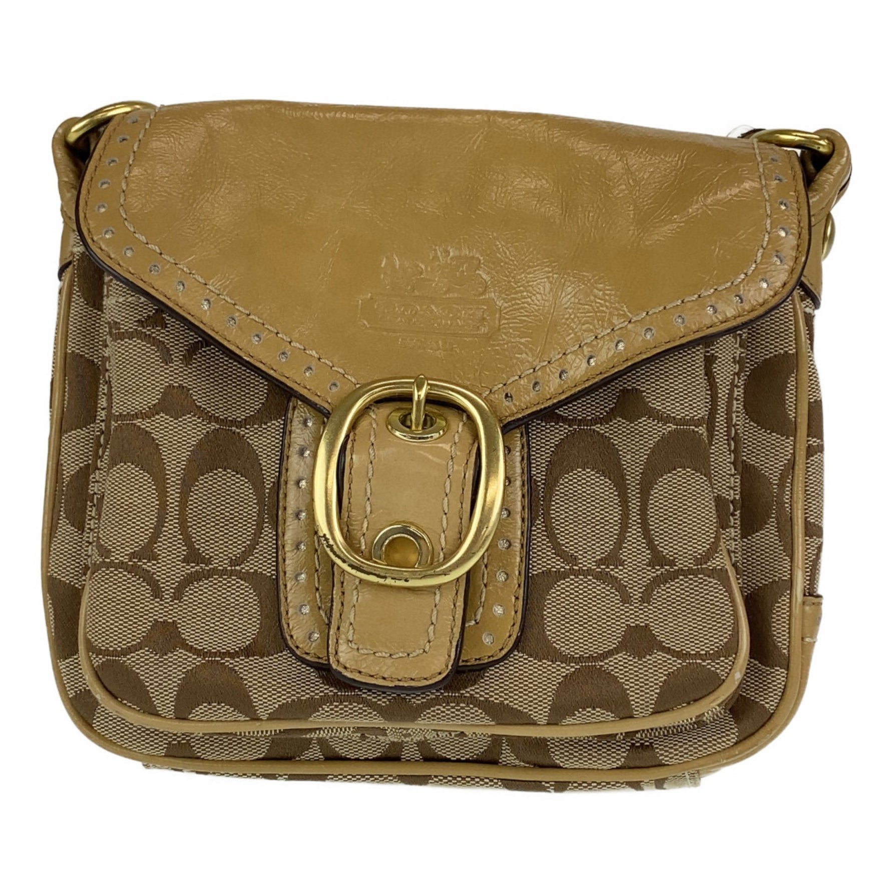 COACH Signature Beige Gold Canvas Shoulder Bag Crossbody Pochette