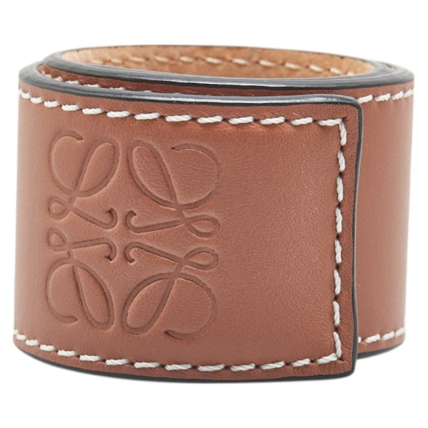LOEWE Anagram Small Slap Bracelet in Tan and Leather