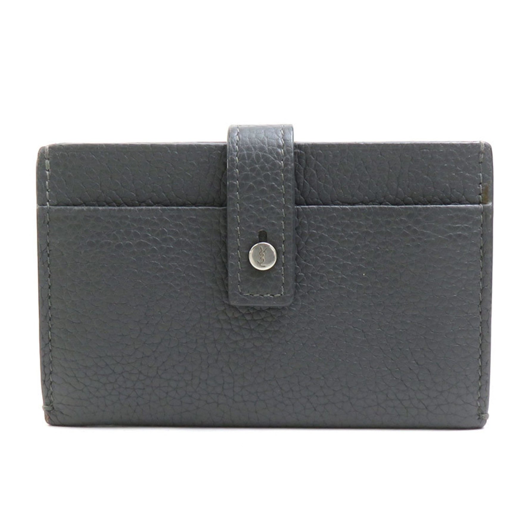 Saint Laurent Business Card Holder/Card Case Leather Grey Men's