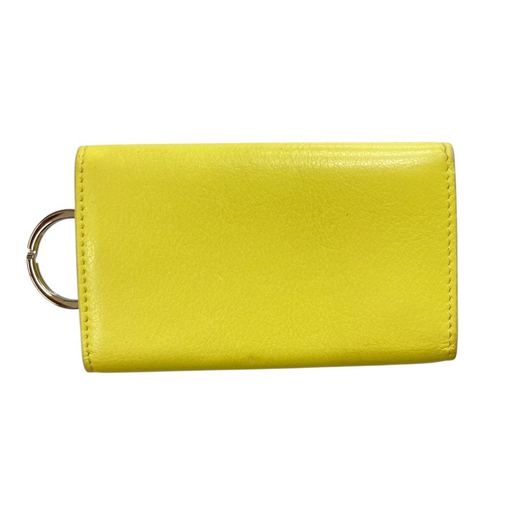 BALENCIAGA PAPER Leather Logo Tri-fold Key Case Ring Yellow Men's