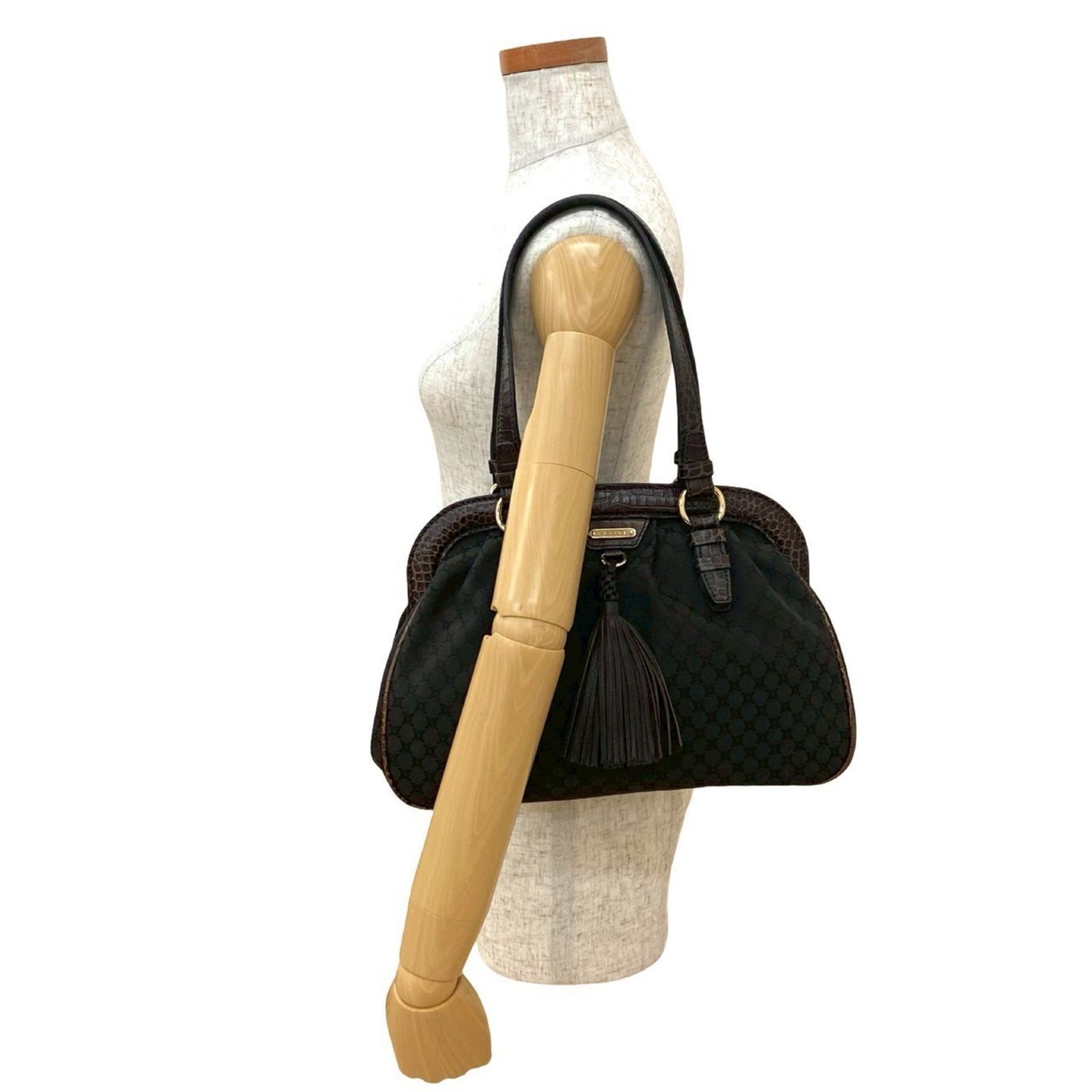 CELINE Macadam Blason Triomphe Print Canvas and Leather Tote Bag with Tassel