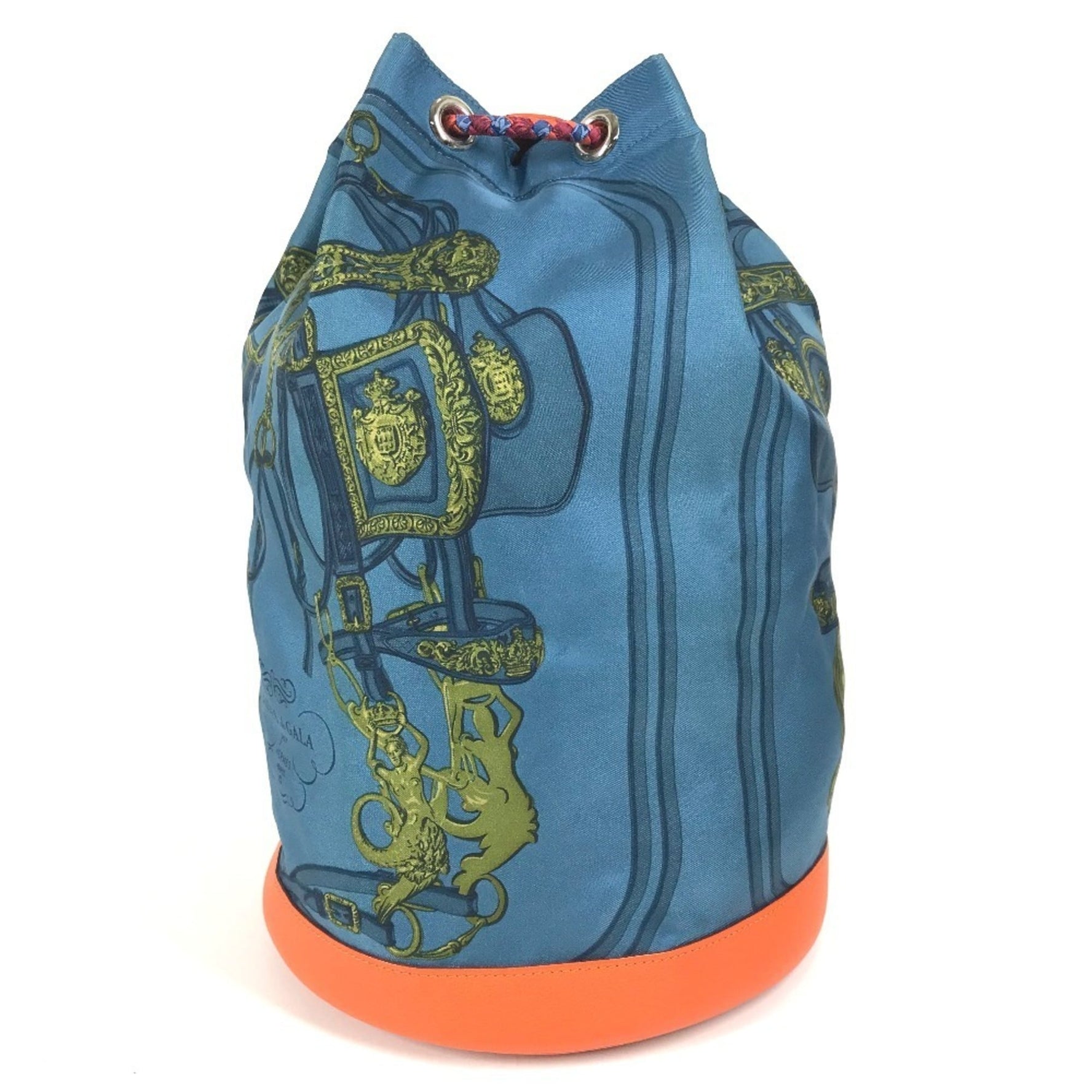 HERMES Soircour Drawstring Bag, Shoulder Silk and Leather, Orange