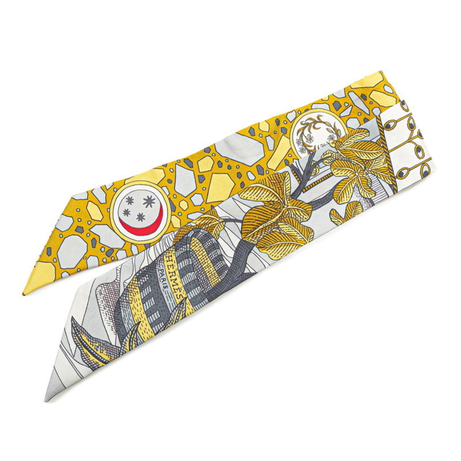 Hermes Twilly La Danse des Amazones Amazon Dance Scarf Muffler White Yellow Multicolor Silk
