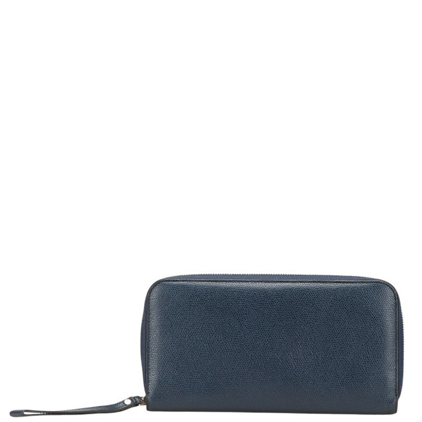 Valextra Men's Long Wallet with Round Zipper, Navy Leather