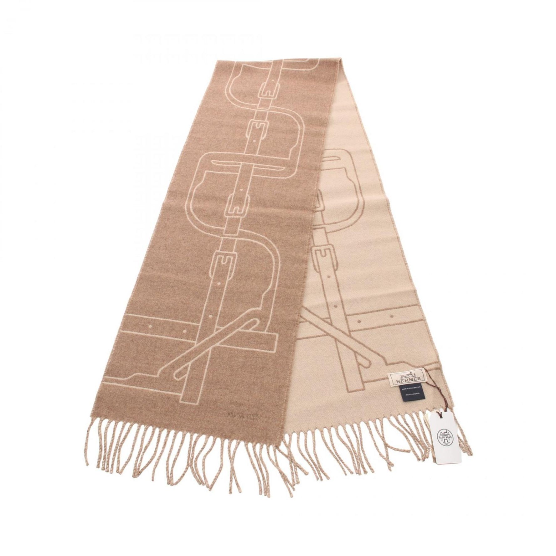 HERMES MORS A JOUETS Scarf Clothing Cashmere Men Women Brown Beige