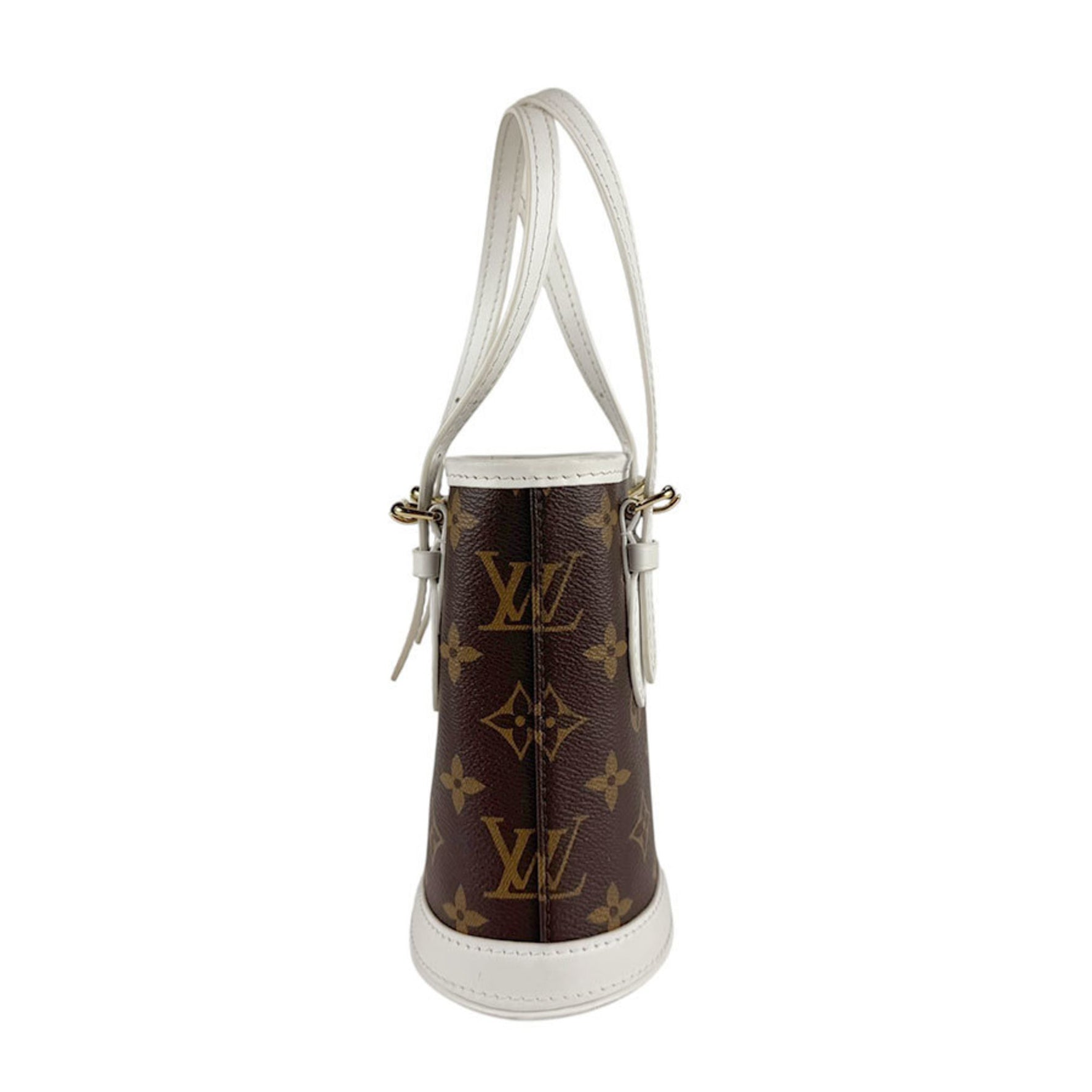 Louis Vuitton Monogram Nano Bucket Handbag Shoulder Bag in Canvas and Leather, Brown White