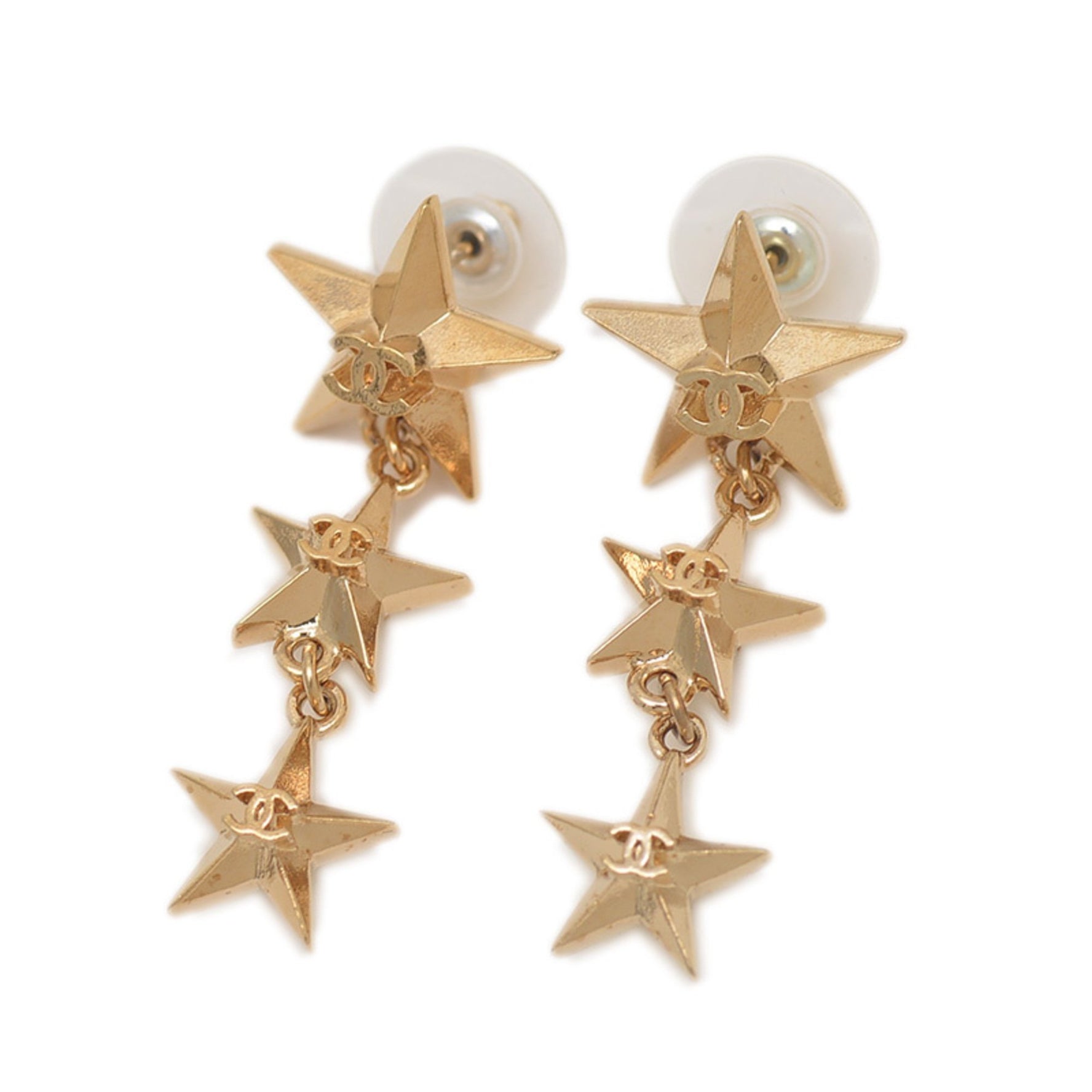 Chanel Triple Star Coco Mark Earrings, Champagne Gold