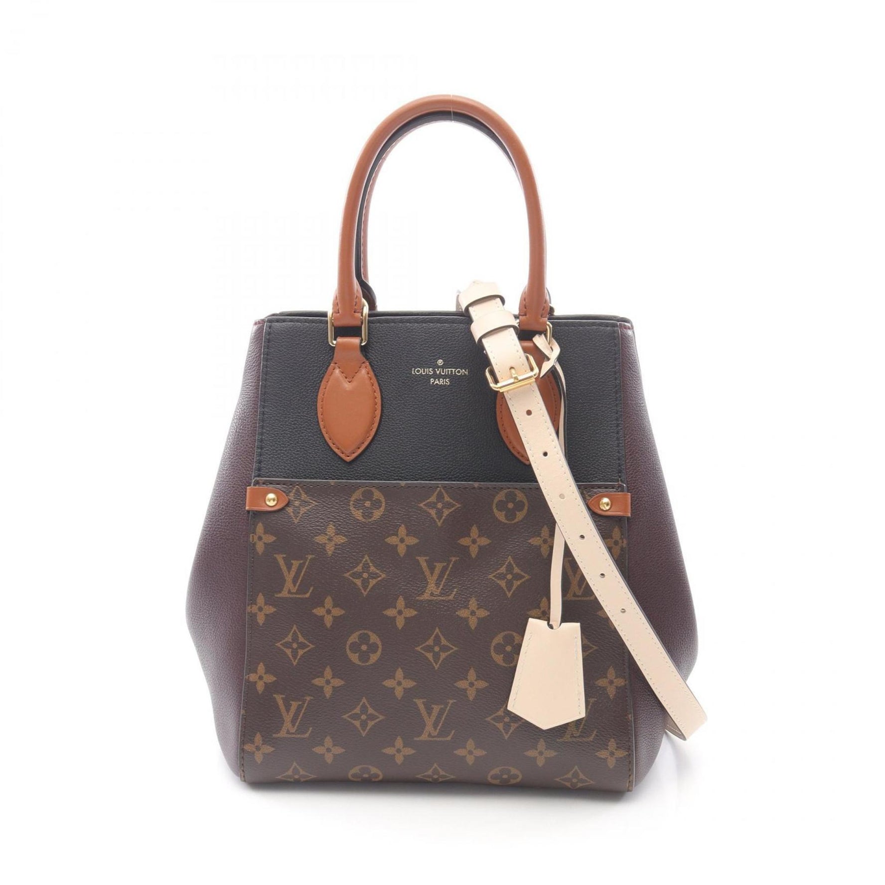 Louis Vuitton Fold Tote MM Handbag, PVC-Coated Canvas and Leather, Monogram, Black/Bordeaux/Multicolor