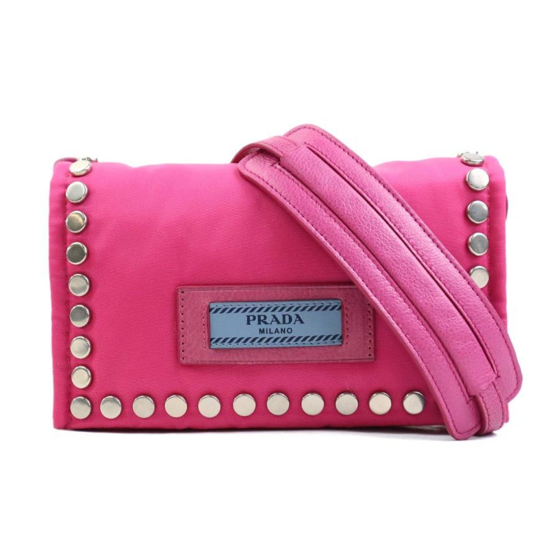 PRADA shoulder bag nylon leather pink women's r10300a