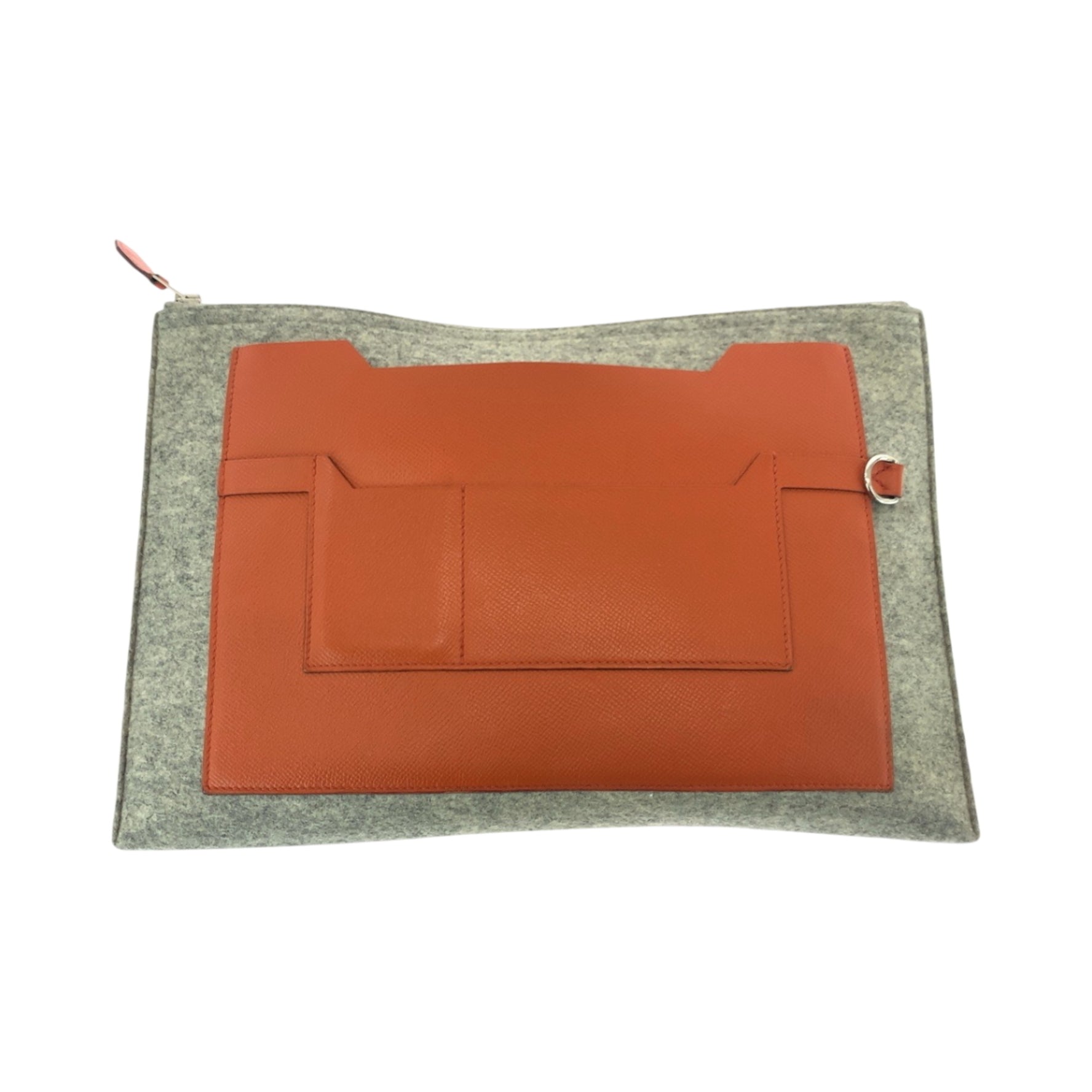 HERMES Toudou 37 Grey Orange Silver Hardware Felt Epsom Leather Clutch Bag Second T Stamped