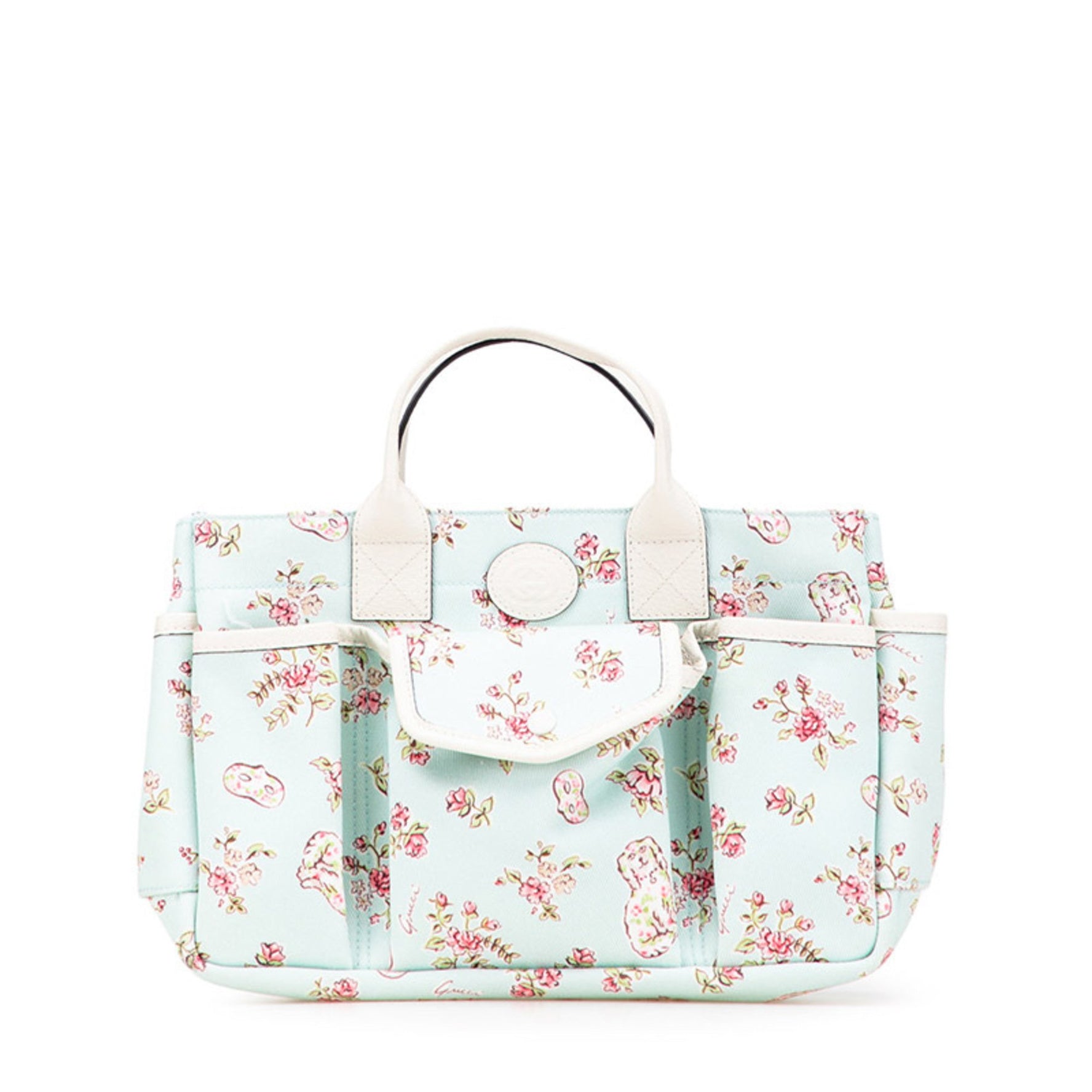 Gucci Children's Dog Flower Tote Bag, Handbag, Mint Green and Canvas Leather