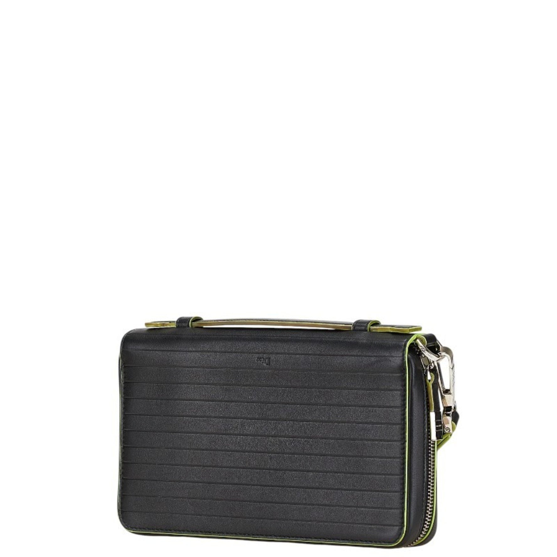 Christian Dior Dior Round Long Wallet Organizer Black Light Green Leather