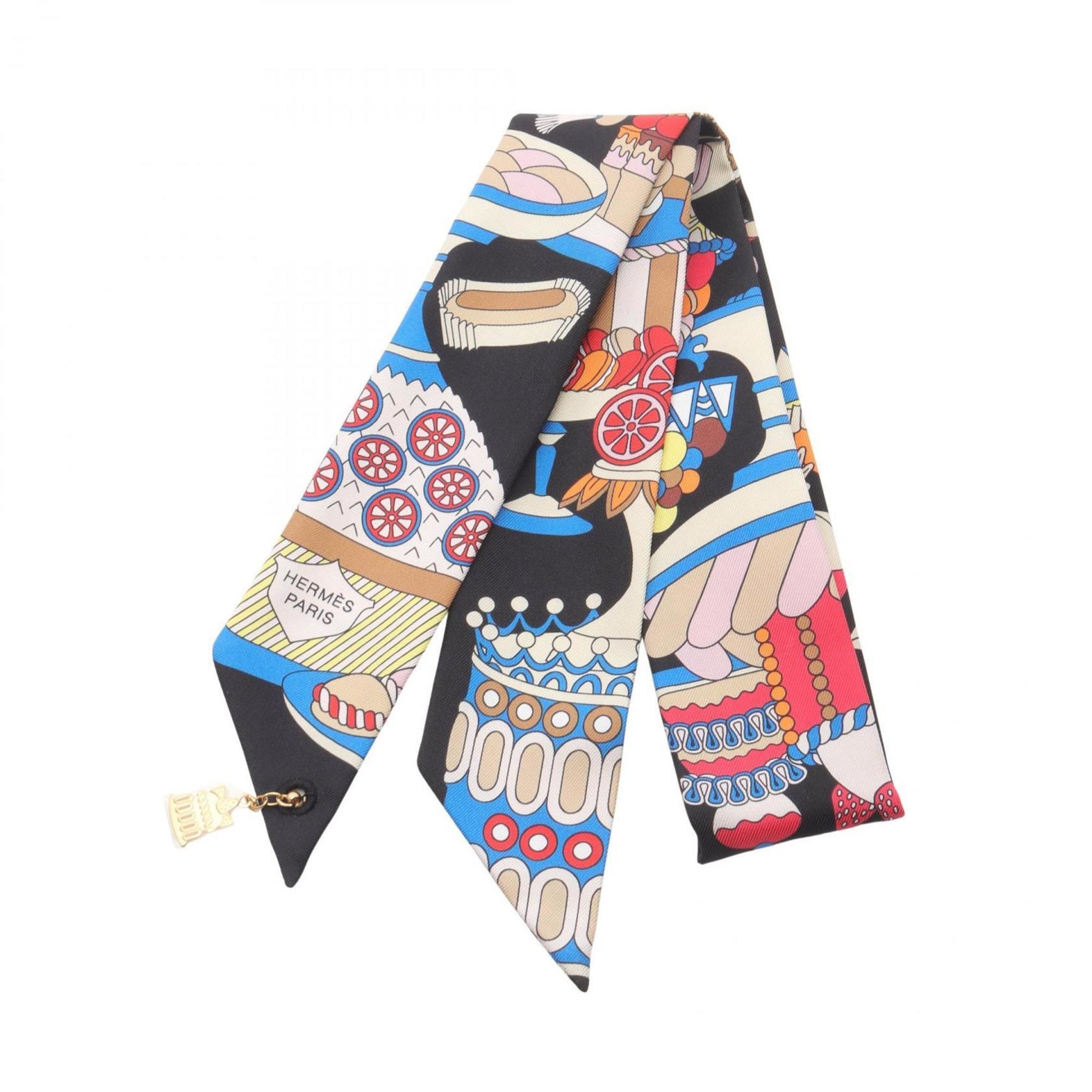 Hermes Hermès Twilly Charm Patisserie Française Silk Scarf Black/Multicolor