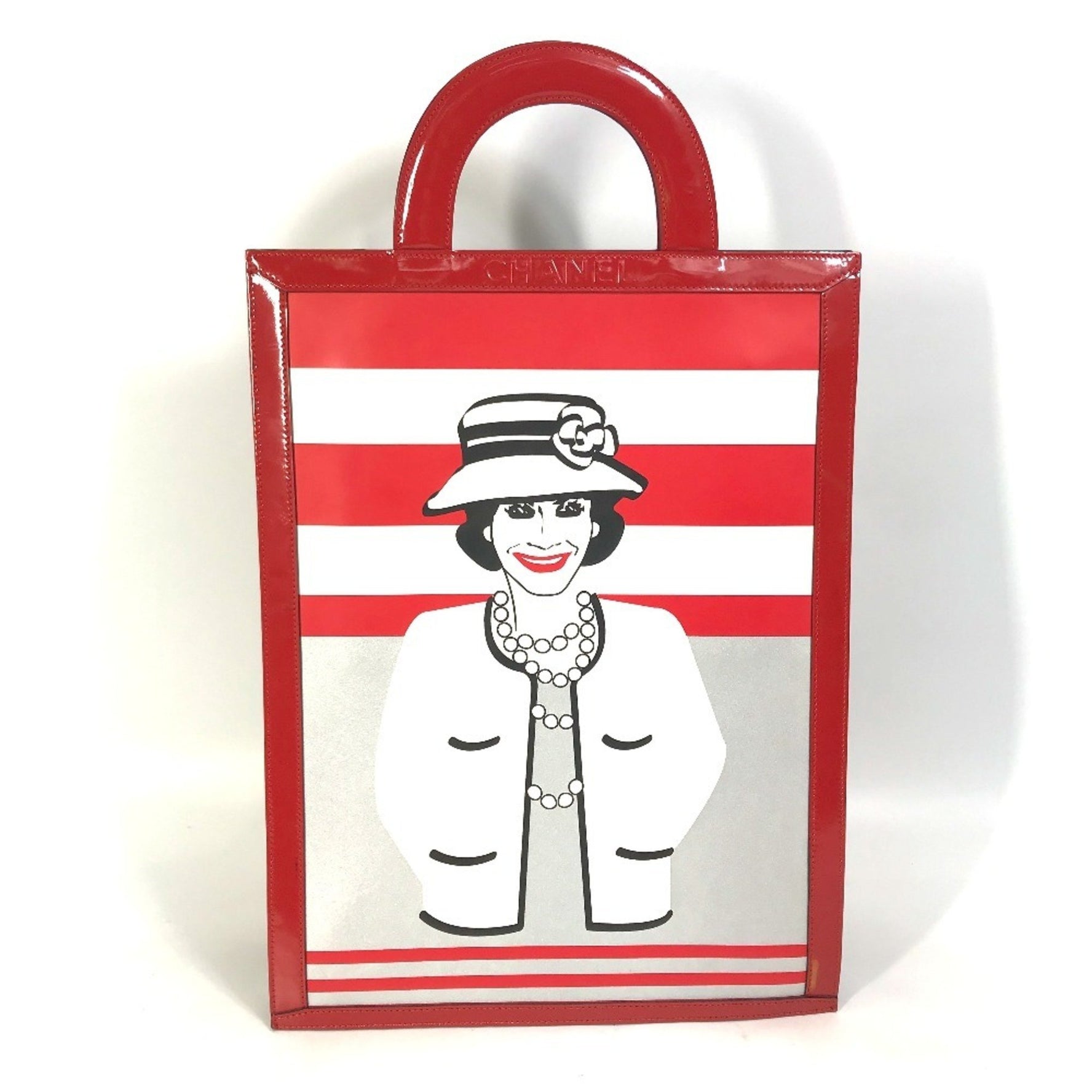 CHANEL Chocolate Bar Mademoiselle Vertical Tote Bag, Leather/Patent Leather, Red