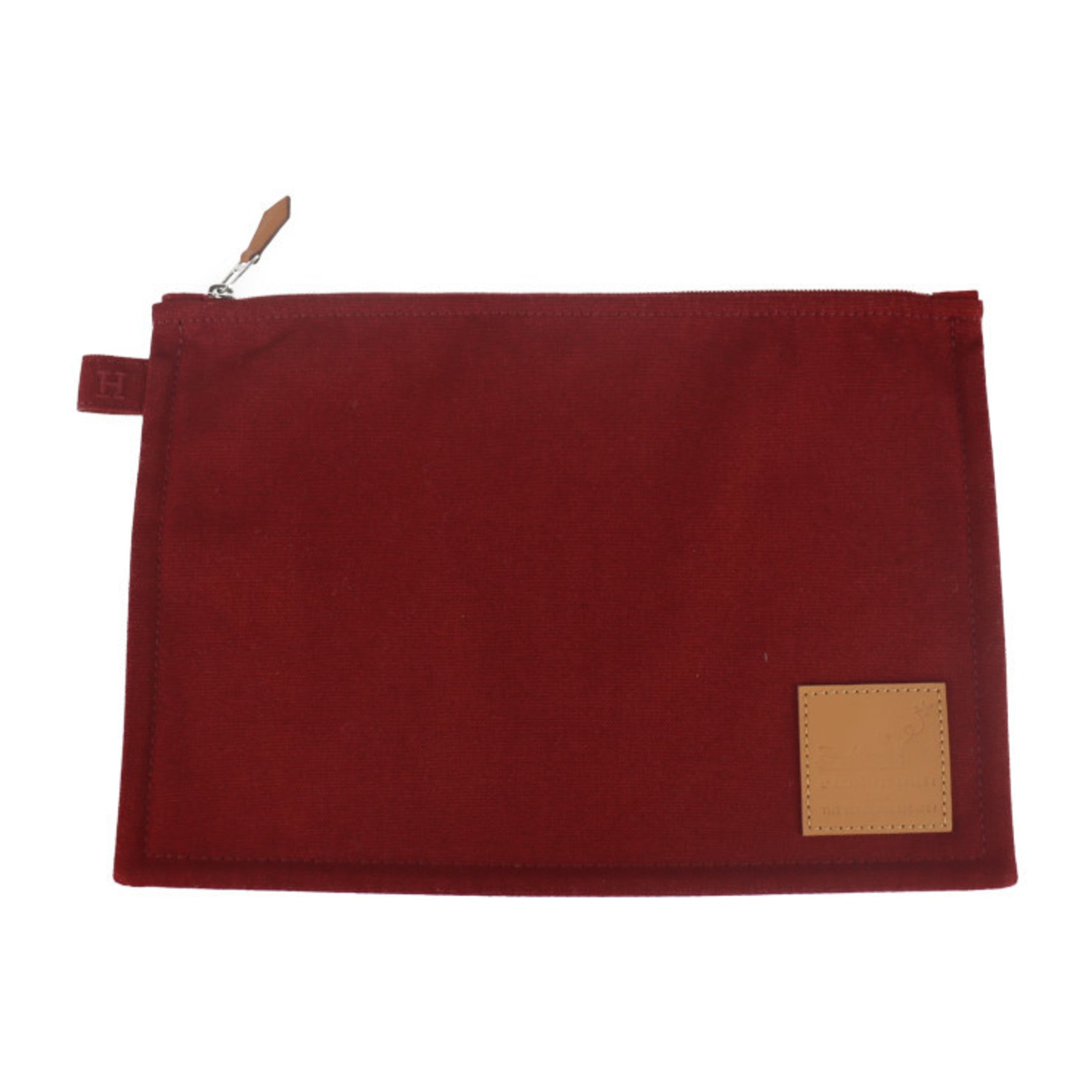 HERMES Bora Pouch MM Second Bag Cotton Canvas Leather Clutch Flat