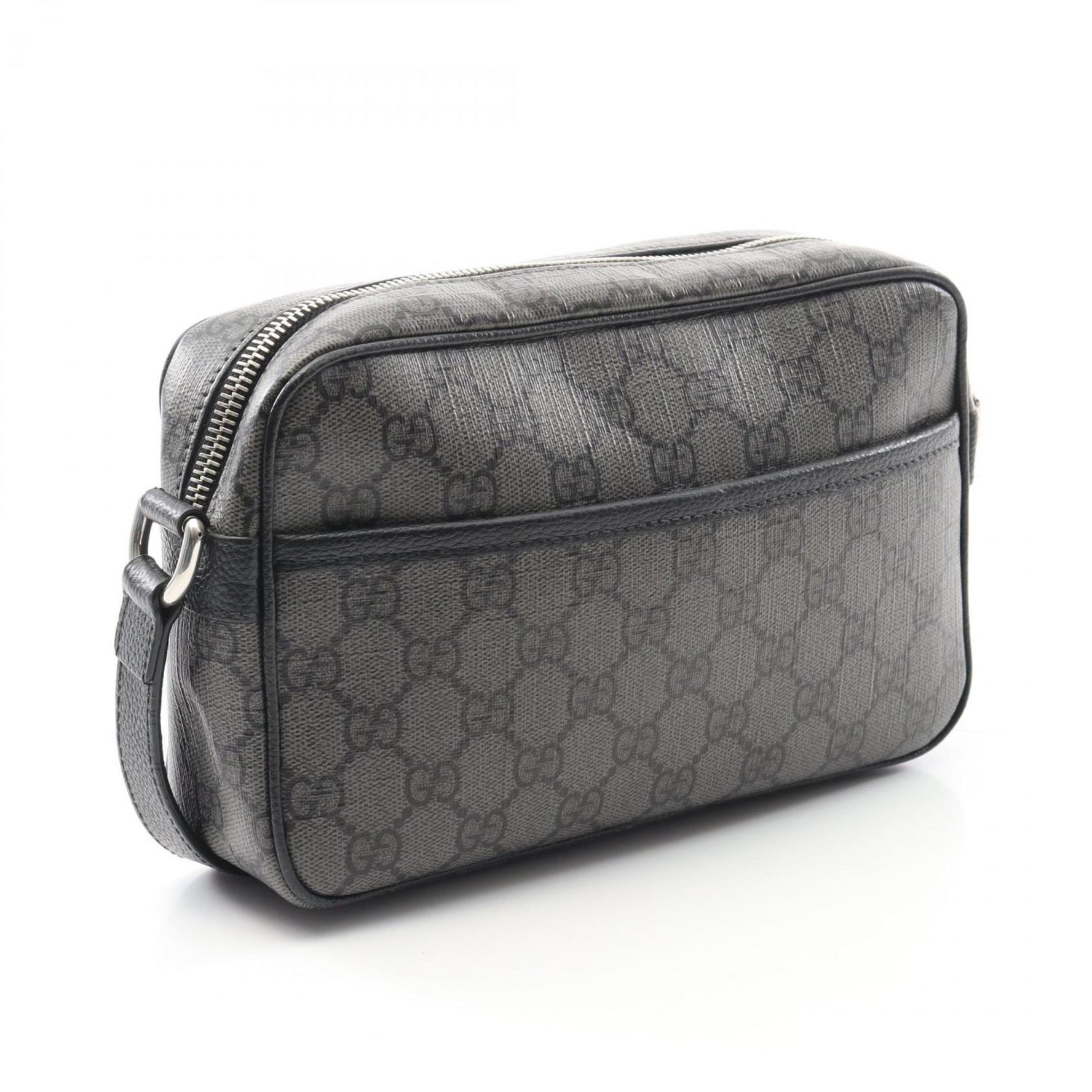 Gucci GG Supreme shoulder bag in coated canvas and leather, gray black