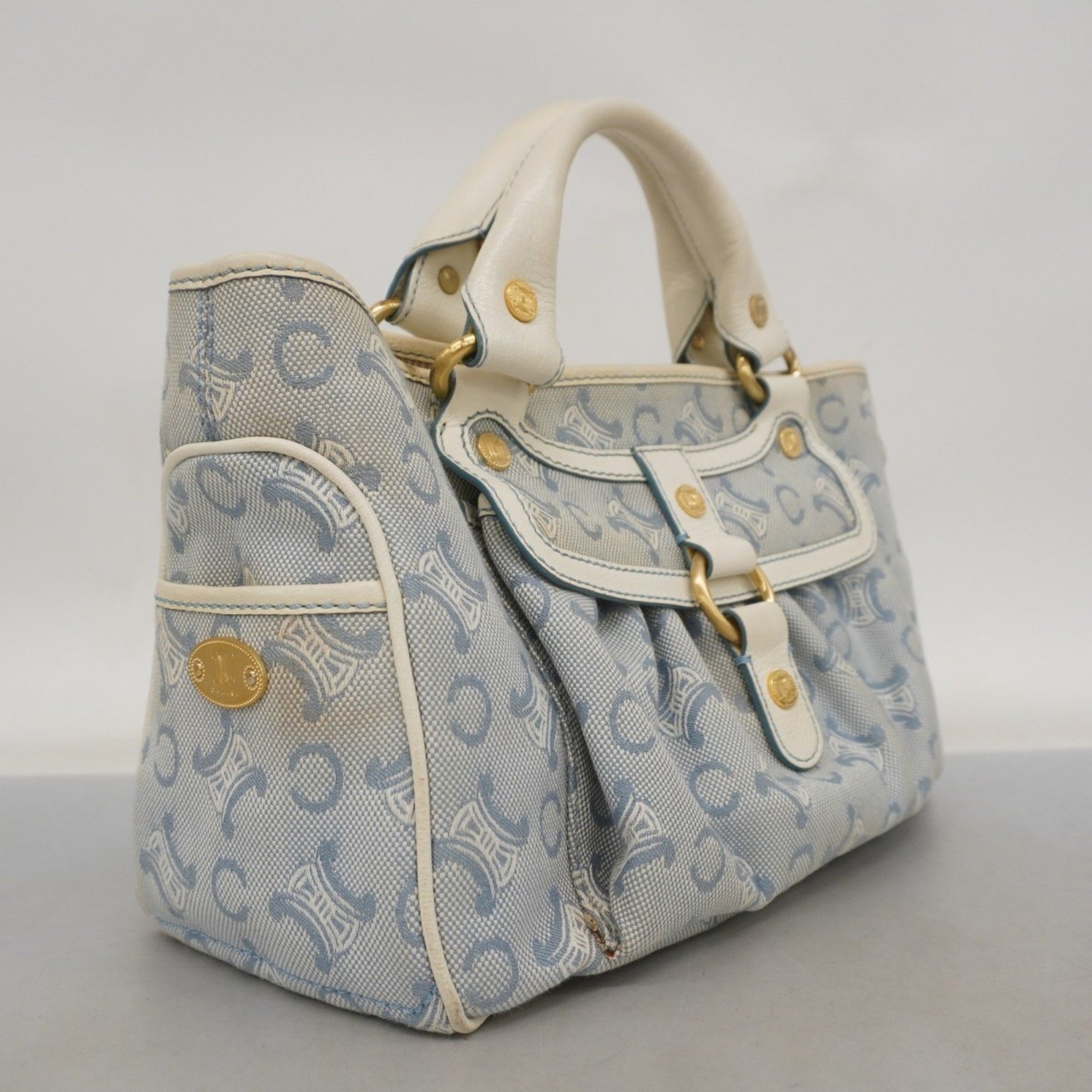 Celine Boogie Bag Canvas Handbag White Blue