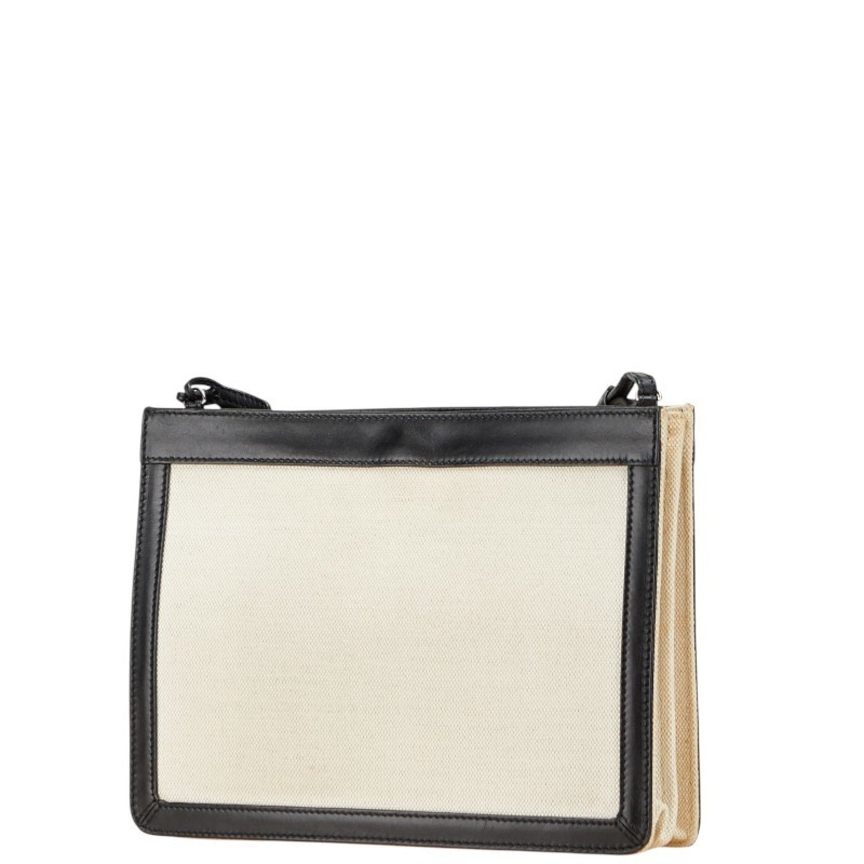 Balenciaga Navy Pochette Shoulder Bag Beige Black Canvas Leather