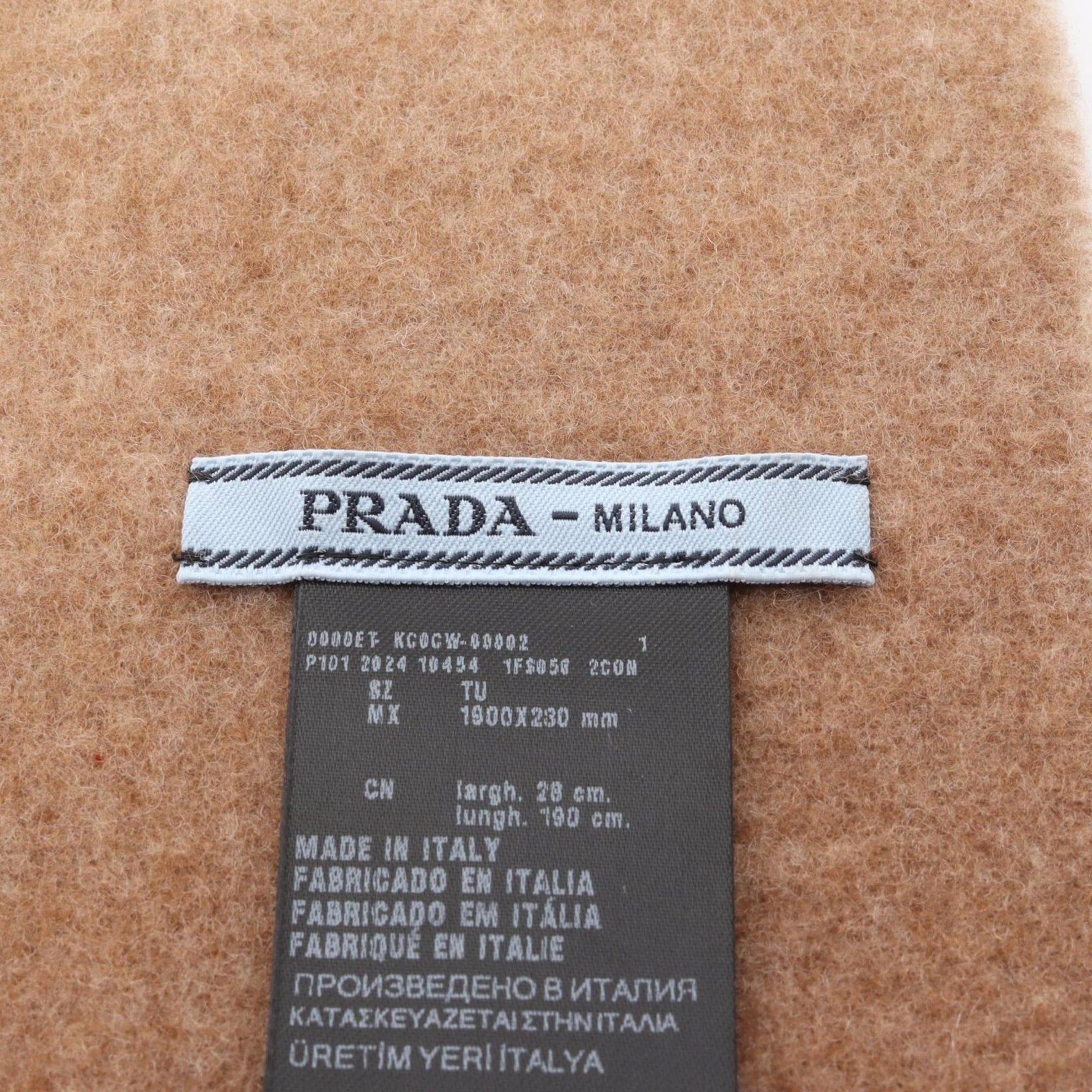 Prada Triangle Logo Scarf, Wool and Cashmere, Brown Ivory