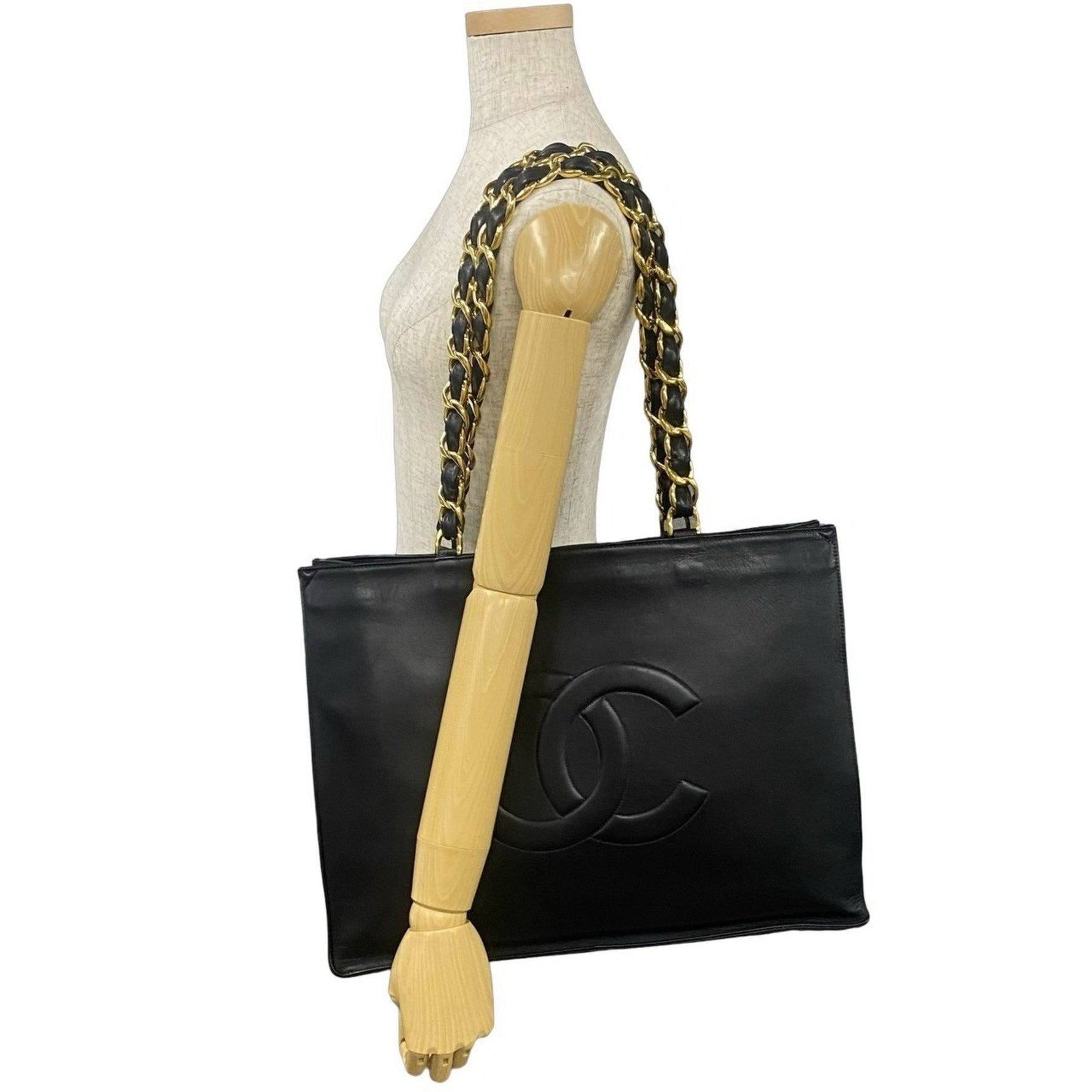CHANEL Deca Coco Lambskin Leather Chain Tote Bag