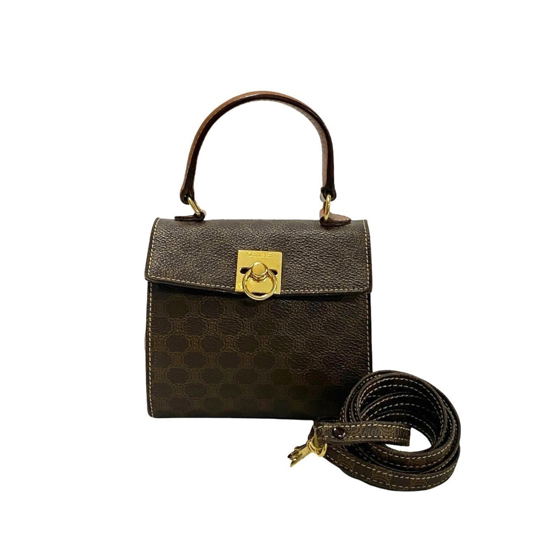 CELINE Macadam Blason Ring Hardware Leather Mini Handbag/Shoulder Bag 191-3