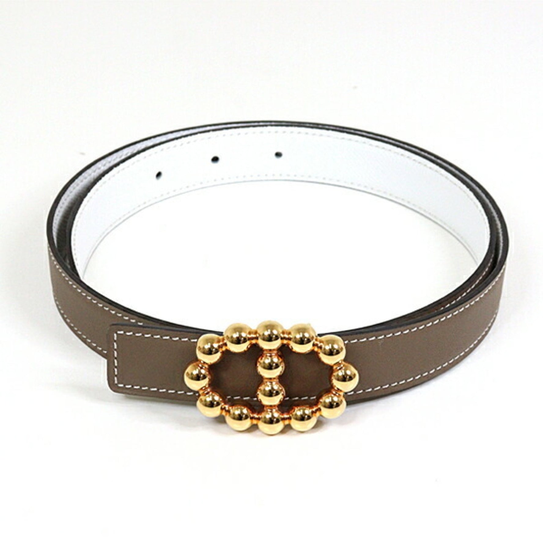 HERMES Maillon Bubble Belt Reversible Swift Epson Etoupe New