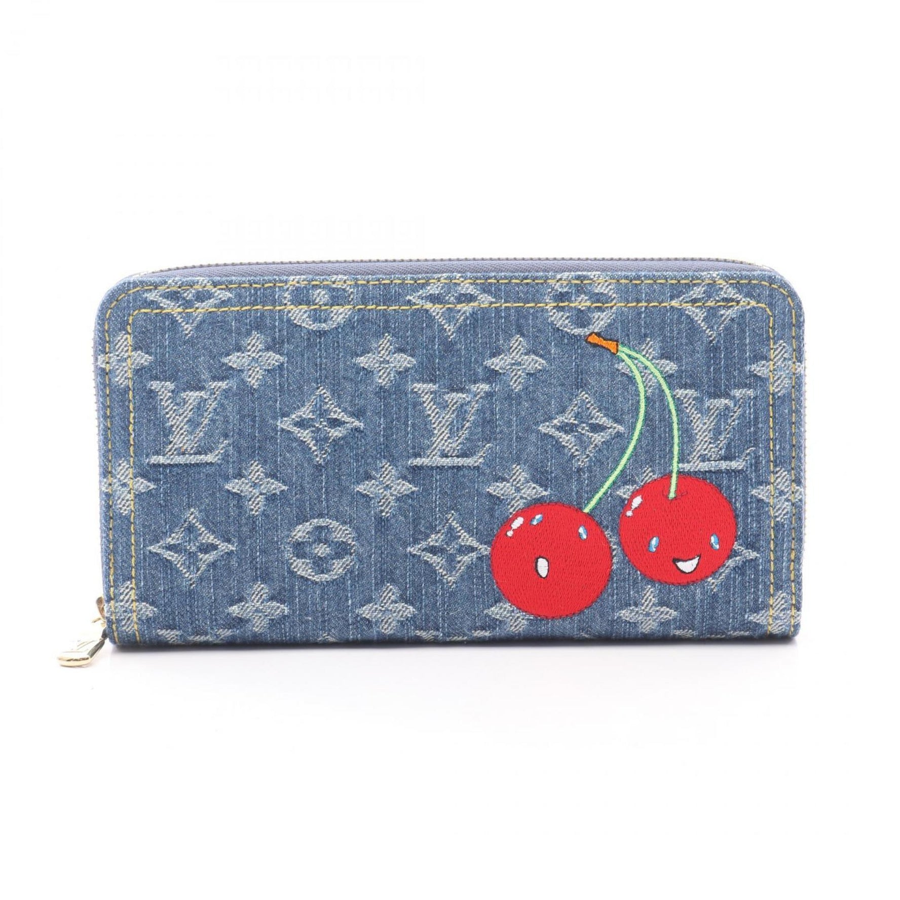 Louis Vuitton x Takashi Murakami Round Long Wallet in Monogram Cherry Denim