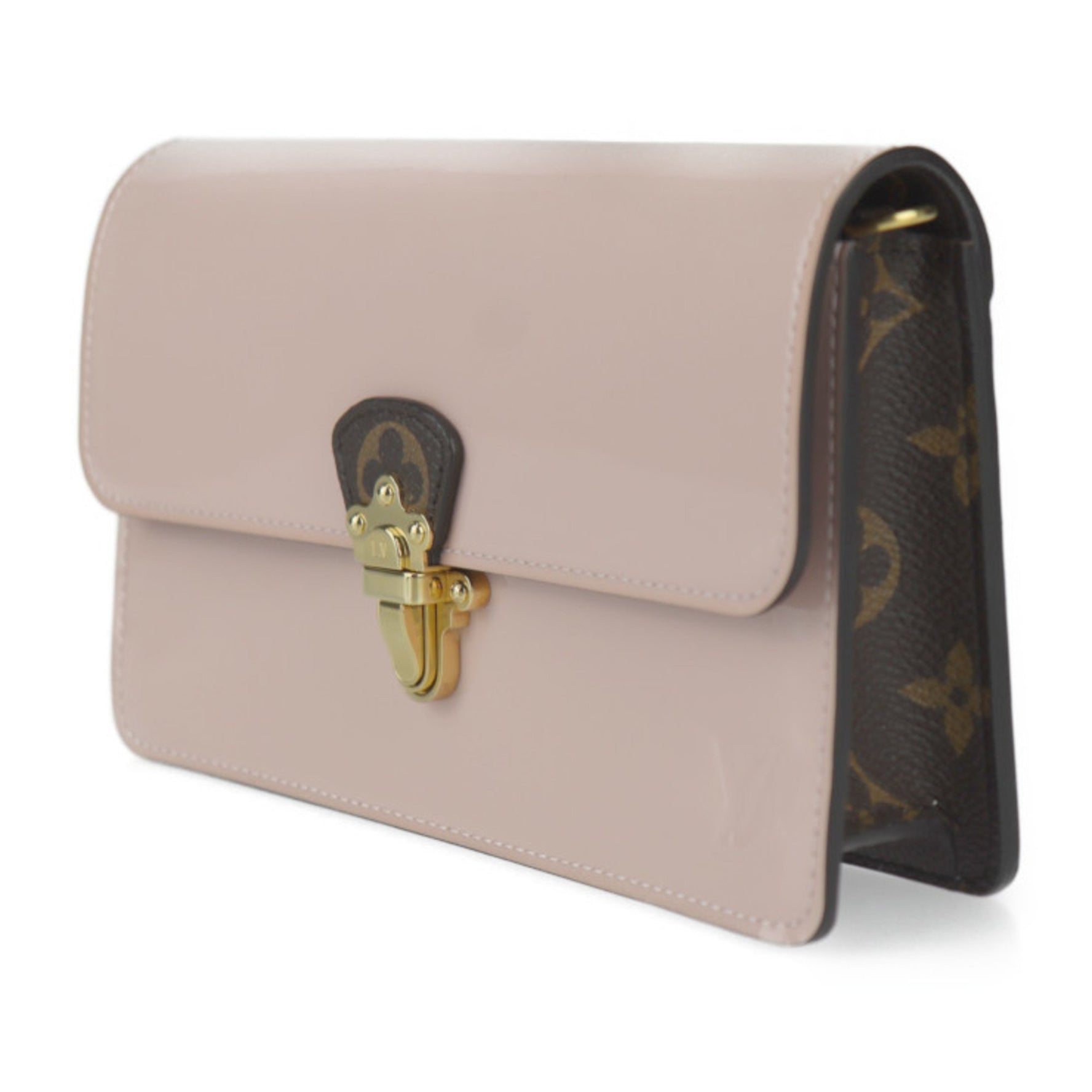 Louis Vuitton Portefeuille Cherry Wood Shoulder Bag Monogram Canvas Rose Ballerine Chain Wallet