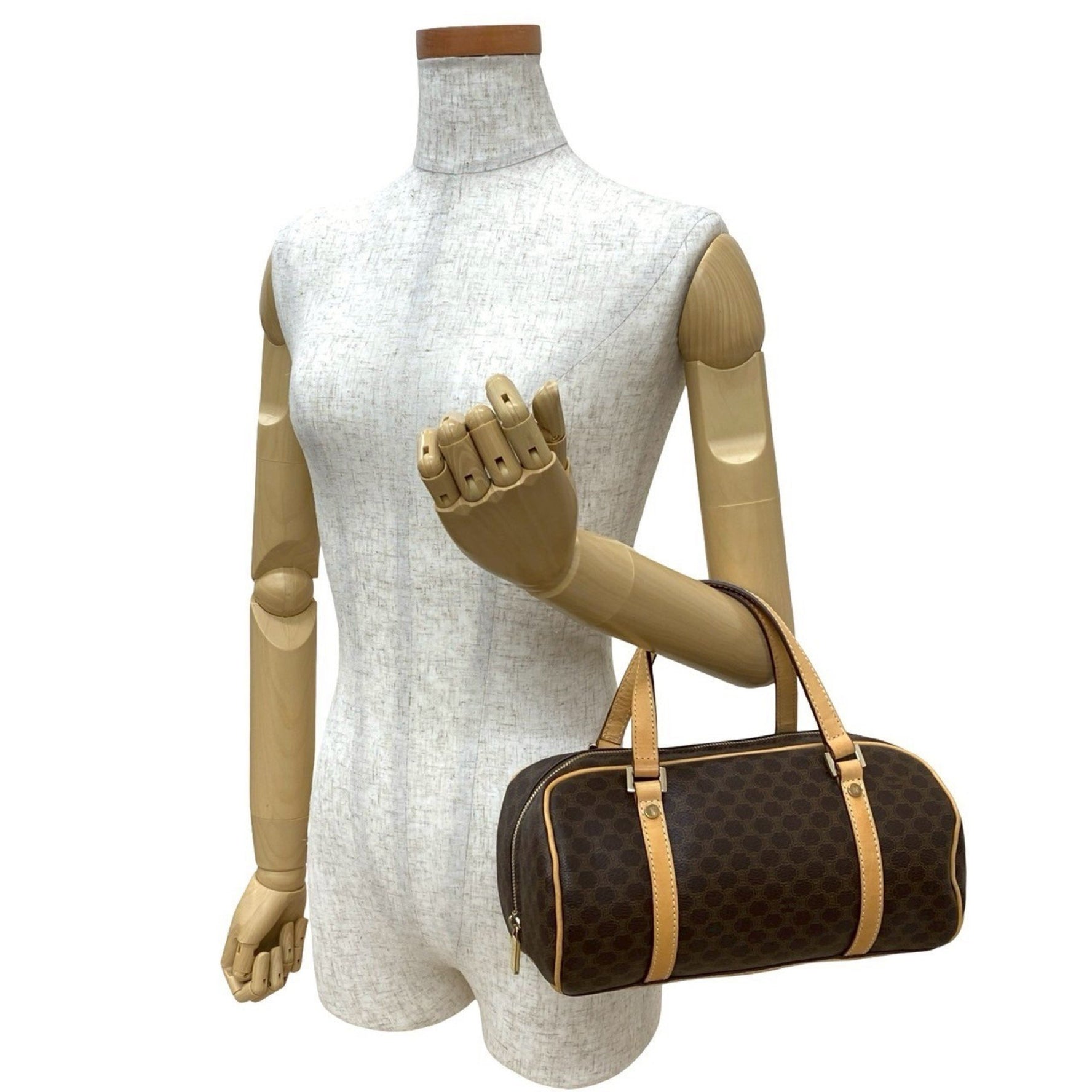 CELINE Macadam Blason Triomphe Leather Handbag/Mini Boston Bag in Brown and Beige