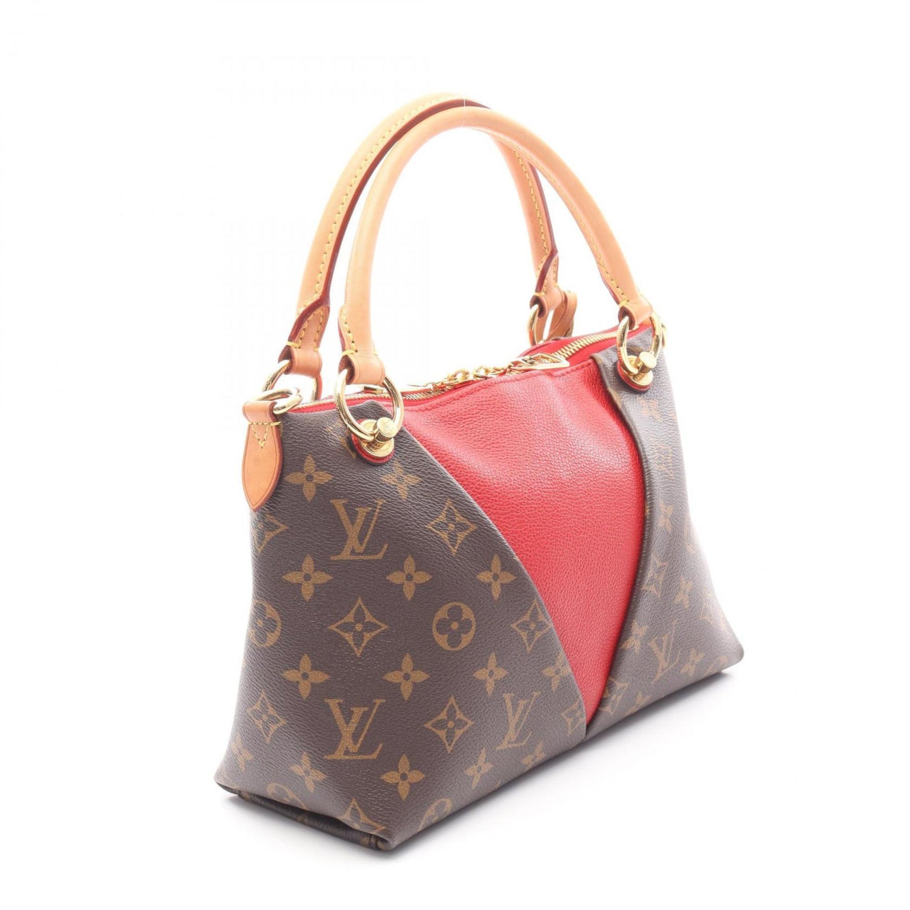 Louis Vuitton V Tote BB Handbag, Coated Canvas and Leather, Monogram, Brown Red