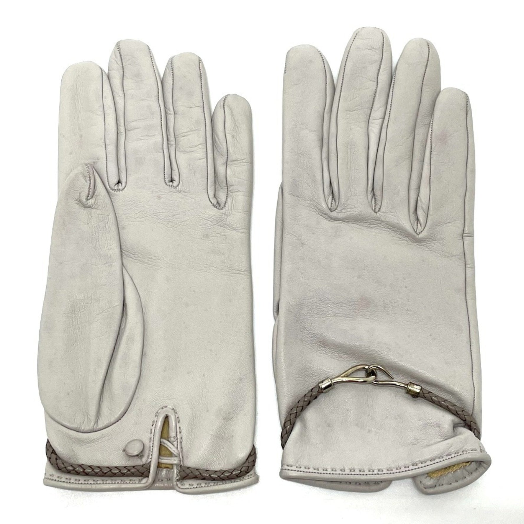HERMES Jumbo Hook Motif Gloves Leather Light Gray