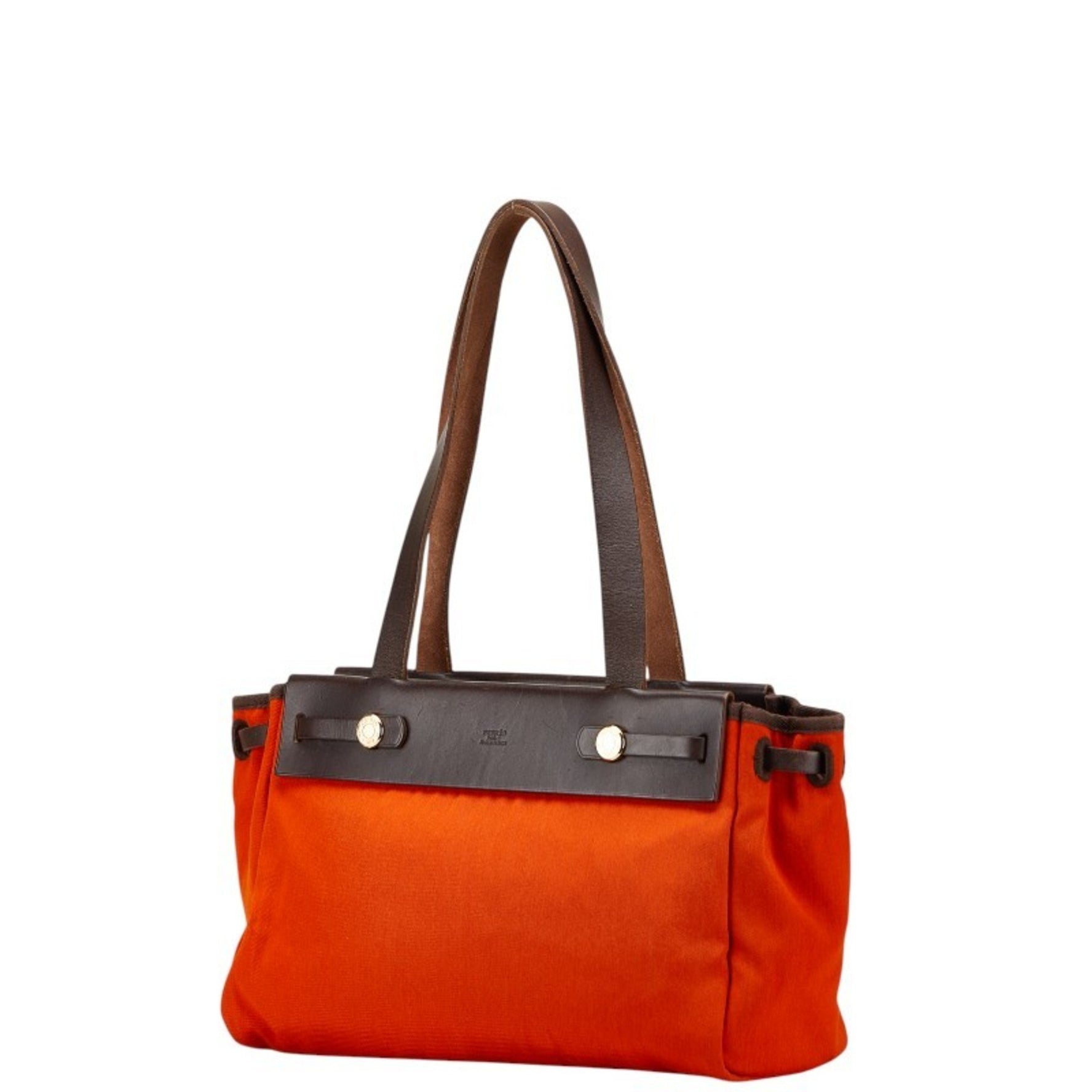 Hermes Hermès Air Bag Cabas PM Tote in Orange and Brown Toile Officier Leather