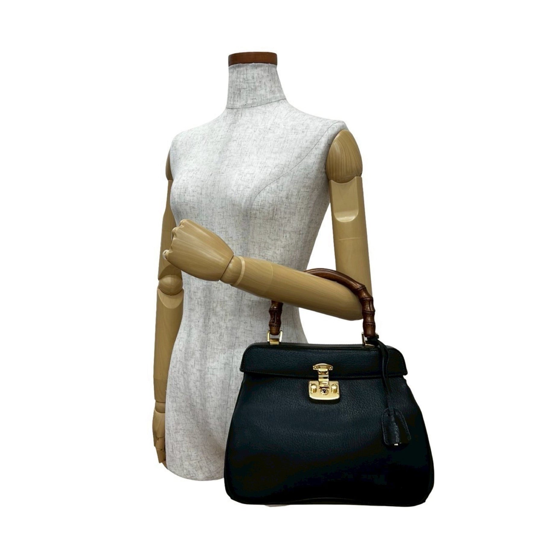 GUCCI Old Vintage Bamboo Ladylock Leather Handbag in