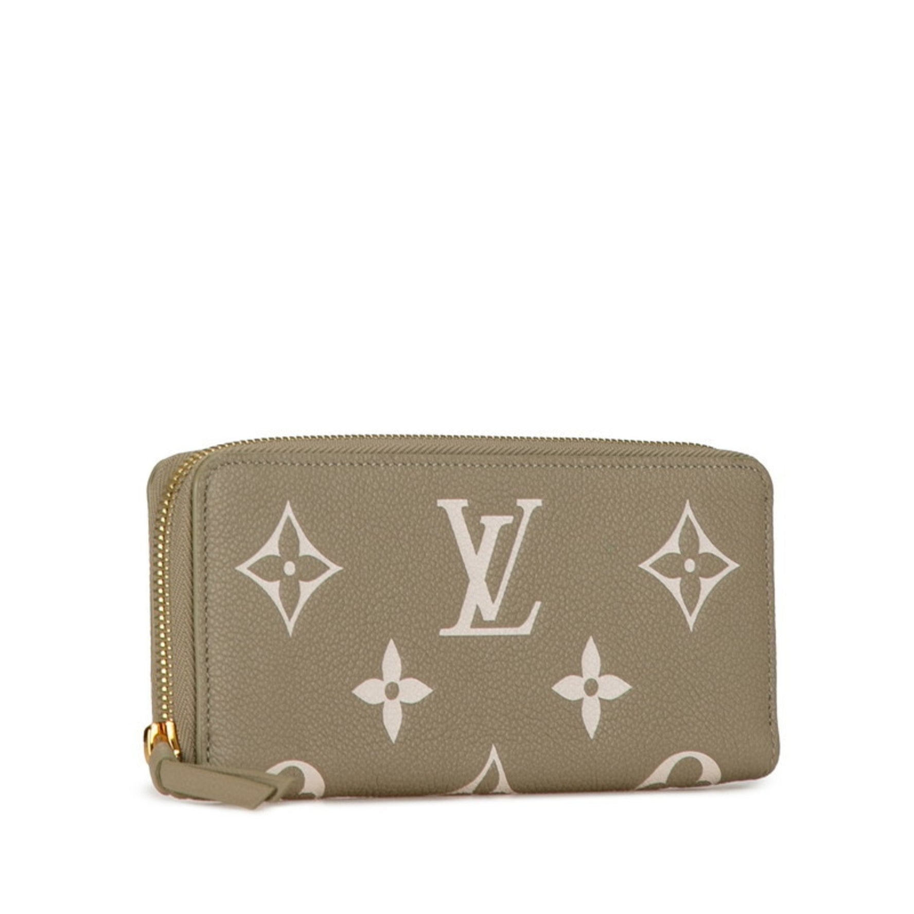 Louis Vuitton Bicolor Monogram Empreinte Portefeuille Clemence Round Long Wallet Creme Beige Calf Leather