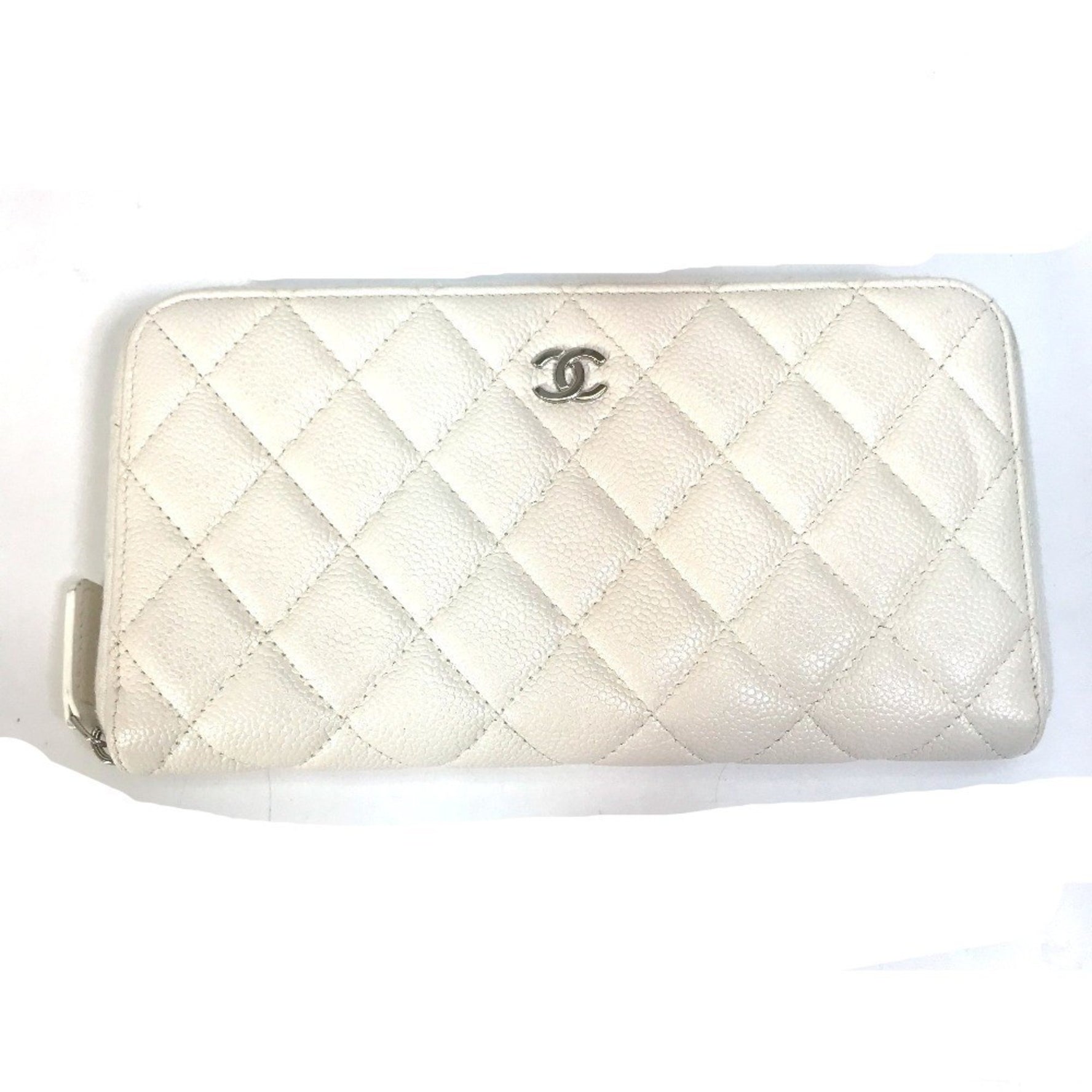 CHANEL Matelasse CC Coco Mark Round Zip Quilted Long Wallet in Caviar Leather