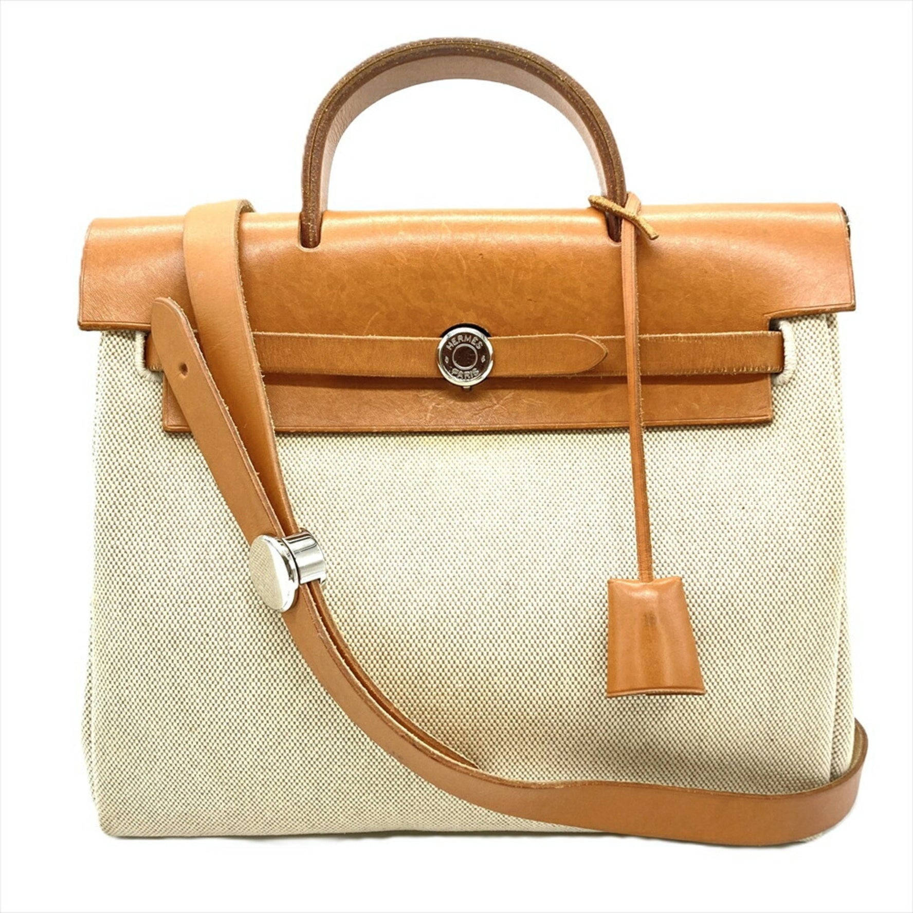 Hermes Air Bag Ad Backpack Canvas Leather □F Stamp Natural