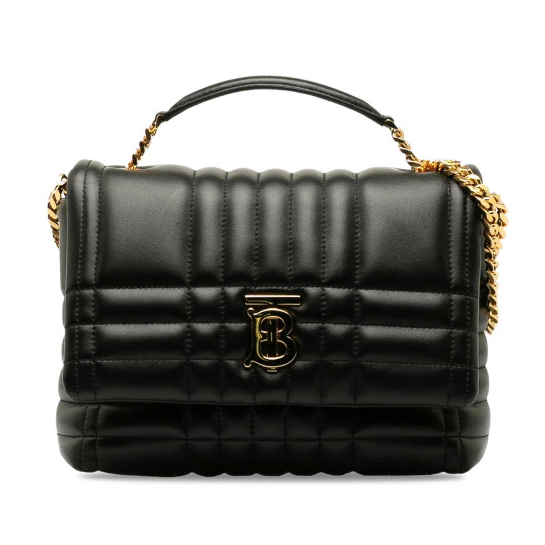 Burberry Lola Satchel Chain Shoulder Bag/Handbag, Black and Gold Leather
