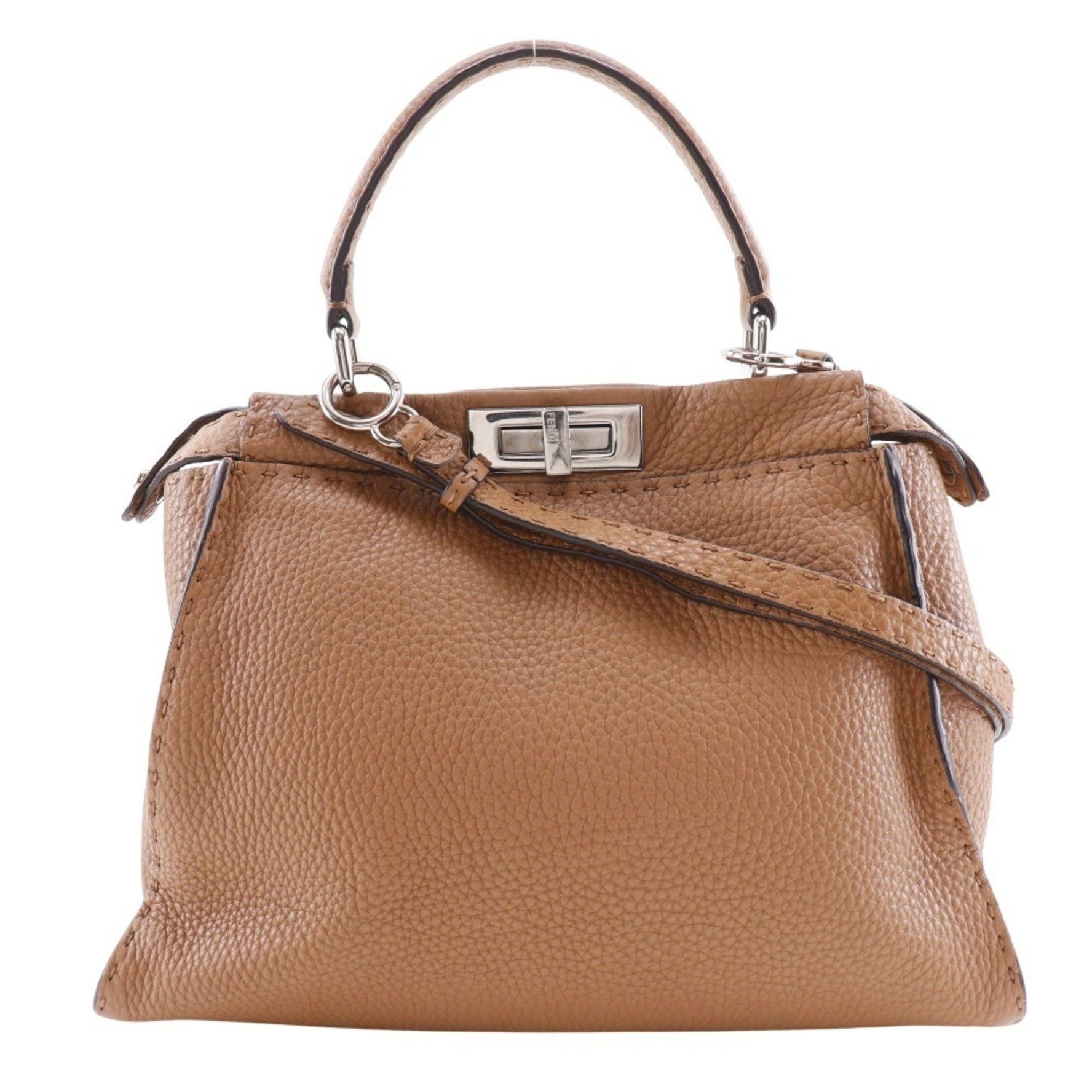 FENDI Peekaboo Regular Handbag Selleria Shoulder Leather Turnlock Peek-a-boo
