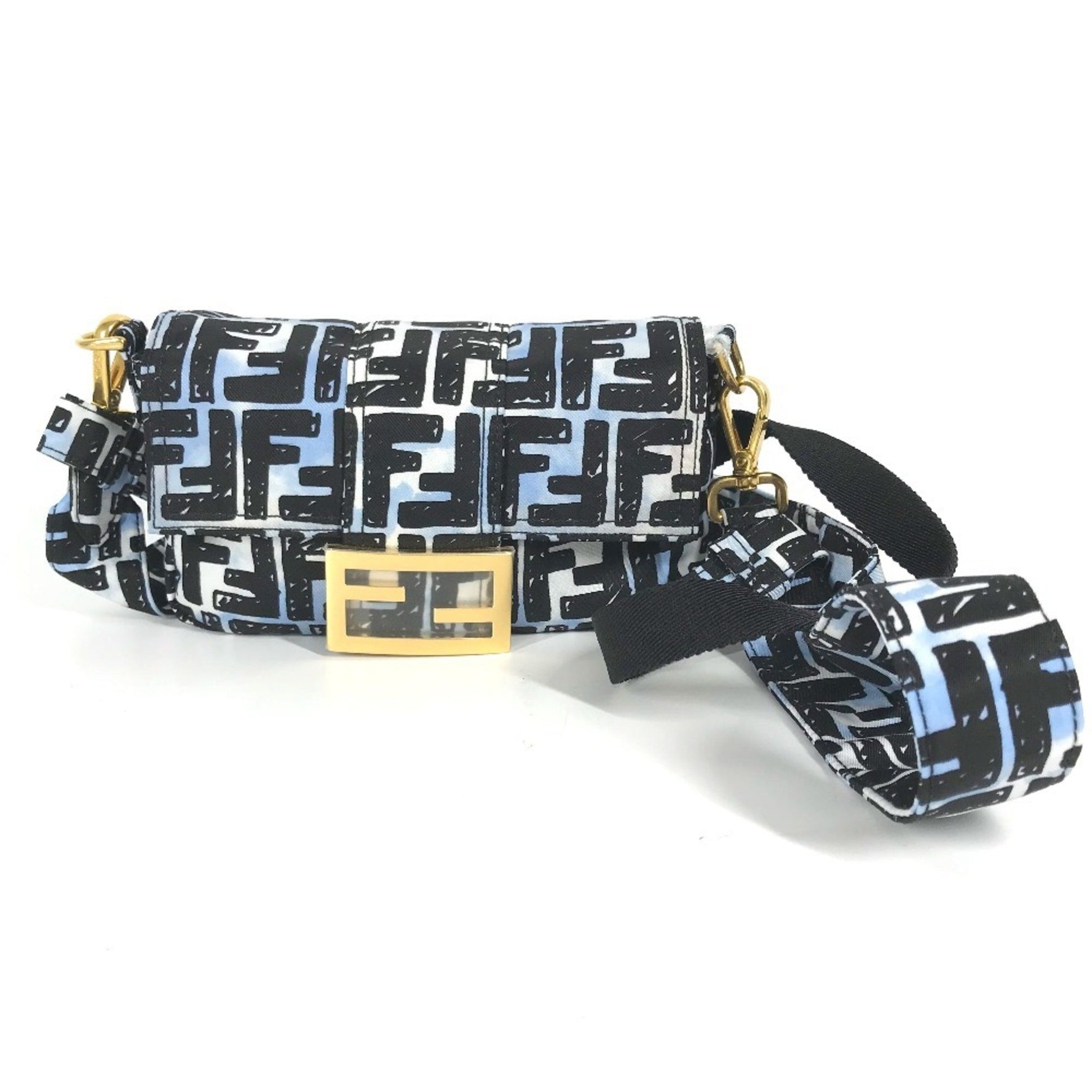 FENDI Joshua Vides Collaboration Zucca Baguette Bag Pochette Shoulder Nylon Men's Blue