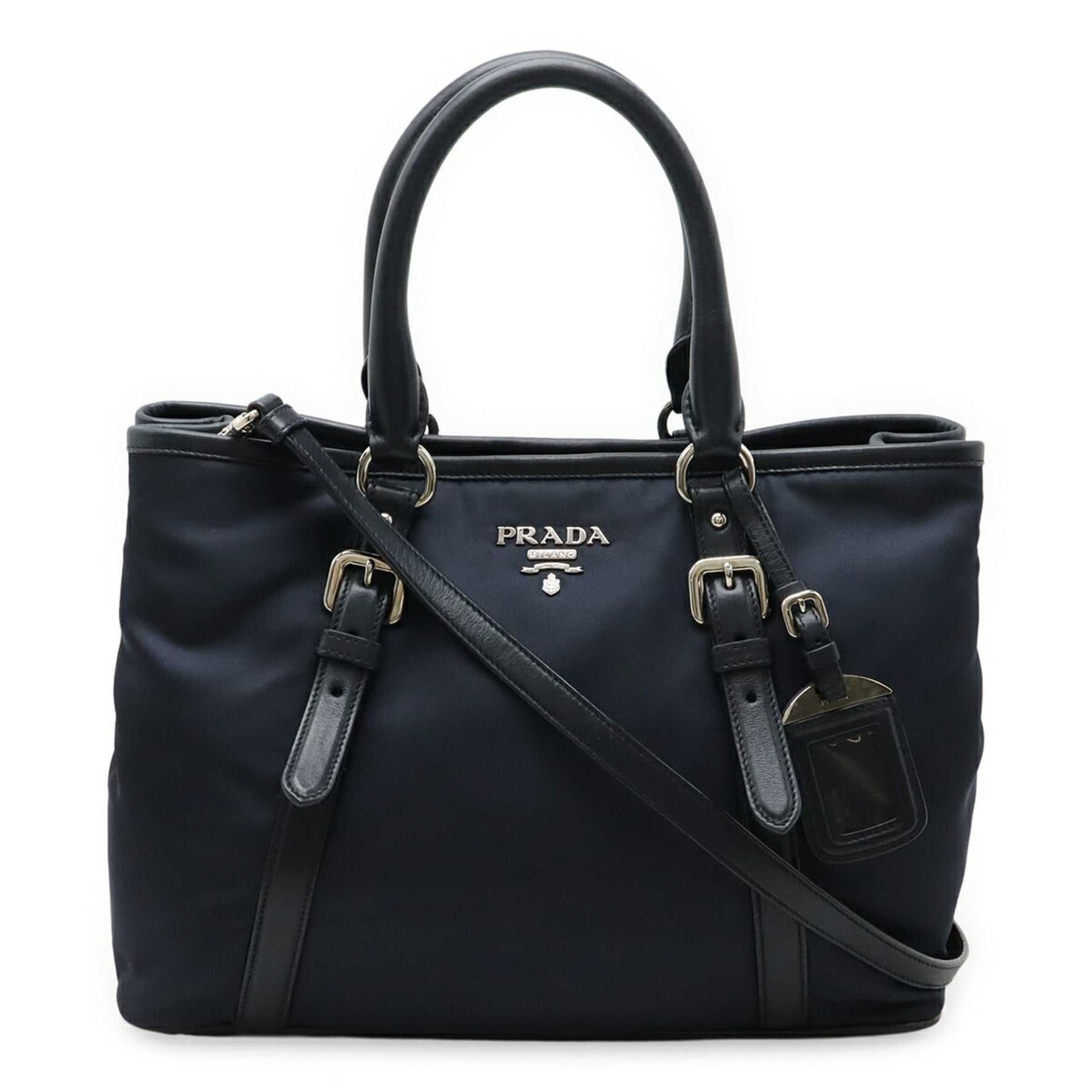 PRADA Handbag, Tote Bag, Shoulder Nylon and Leather, BLEU, Purchased at a Japanese Outlet