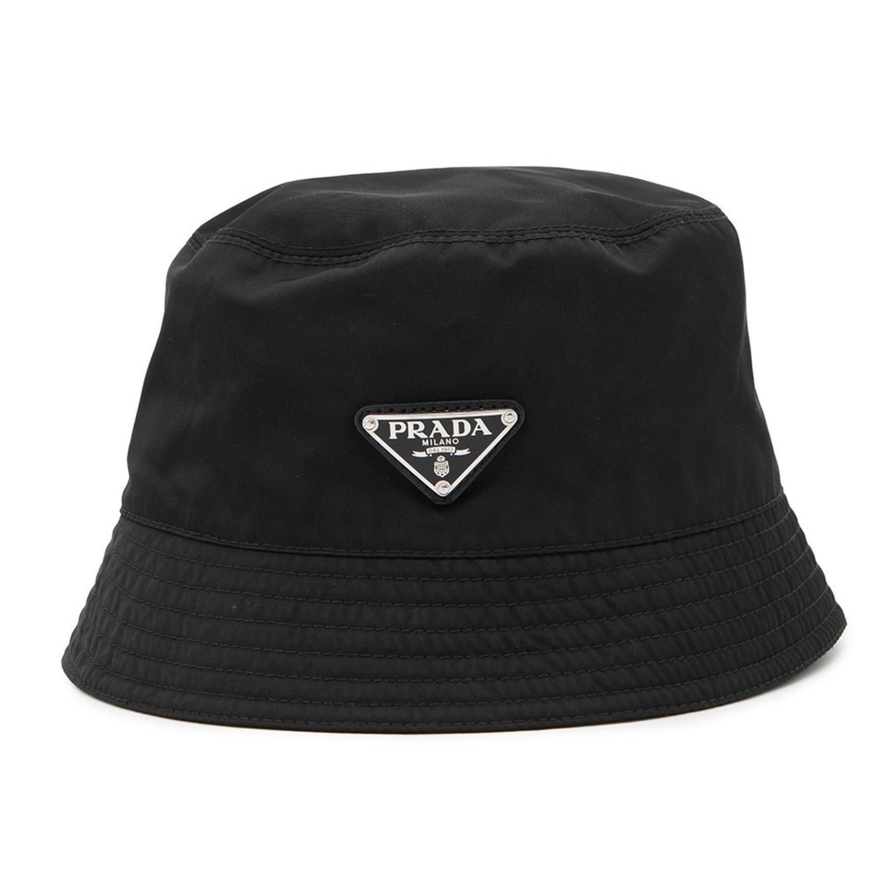 Prada Re-Nylon Triangle Bucket Hat, Size L, Black, 1HC137