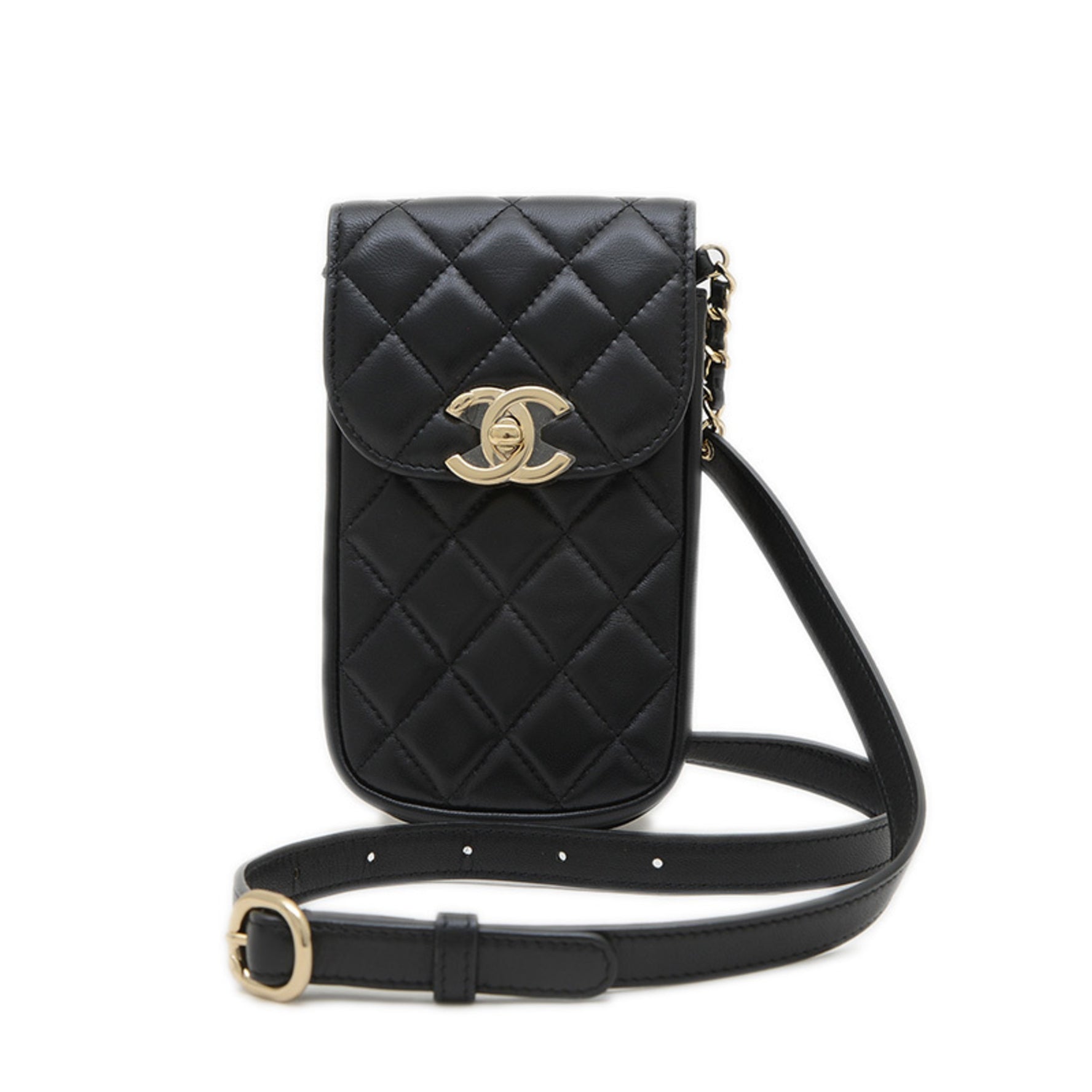 Chanel Matelasse Chain Phone Case Shoulder Bag in Lambskin with Gold Hardware
